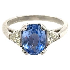 Art Deco GIA unbehandelter Sri Lanka Saphir-Diamant-Ring 3ct Original 1930er Platinu