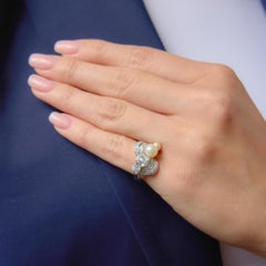 Art Deco GIA old cut diamond pearl bypass platinum ring