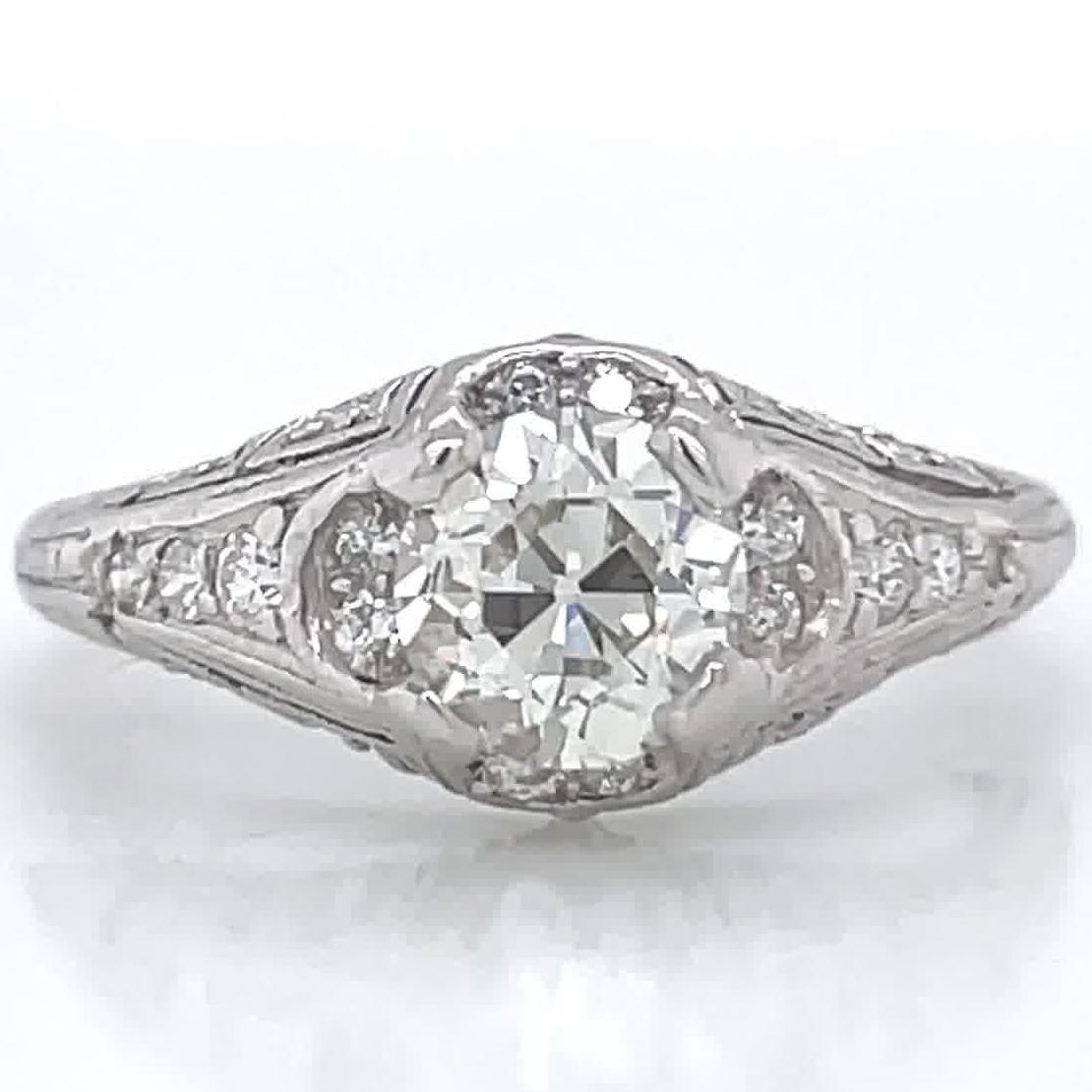 Art Deco GIA Old European Cut Diamond Platinum Engagement Ring In Excellent Condition In Beverly Hills, CA