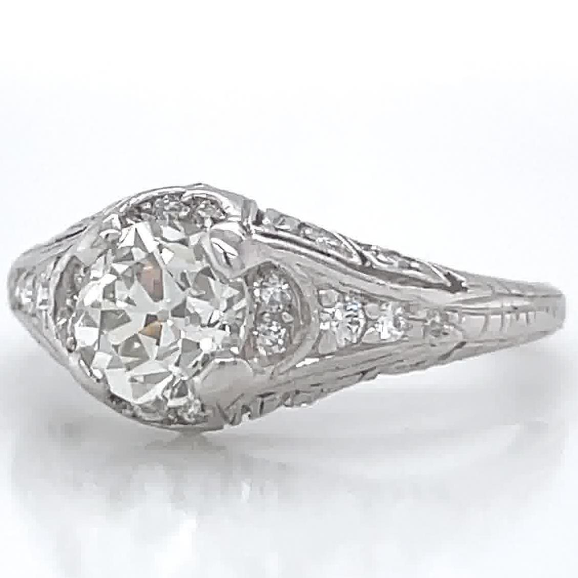 Women's Art Deco GIA Old European Cut Diamond Platinum Engagement Ring