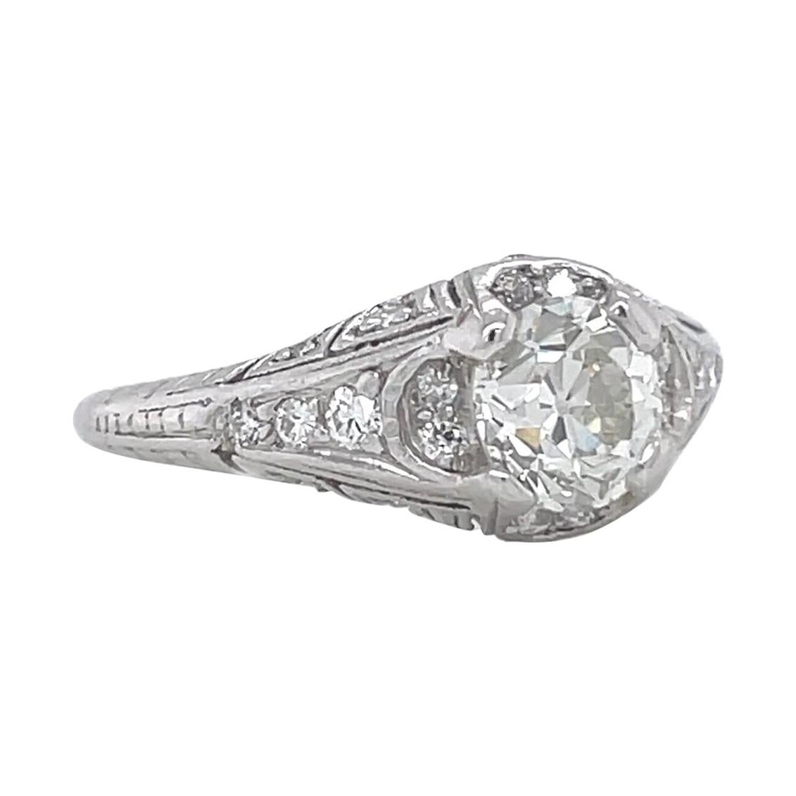 Art Deco GIA Old European Cut Diamond Platinum Engagement Ring