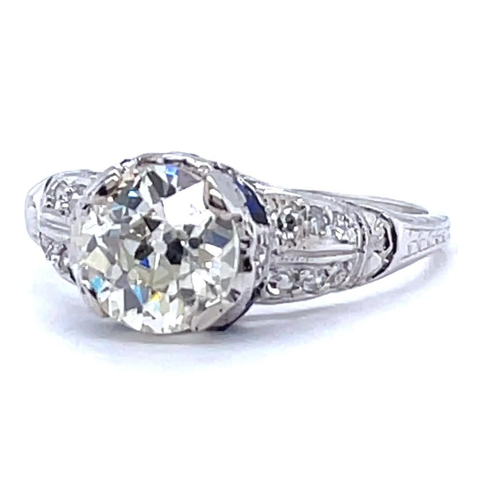 Art Deco GIA Old European Cut Diamond Sapphire Platinum Filigree Engagement Ring 1