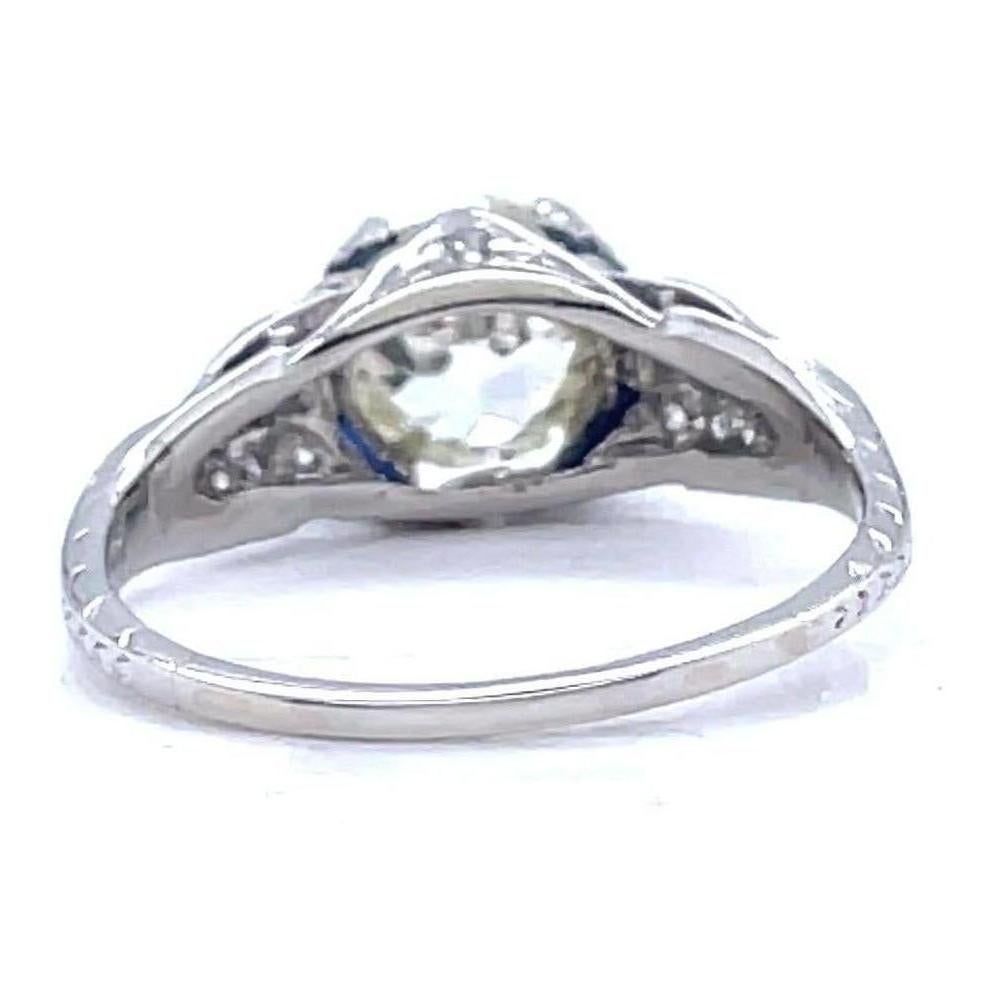 Art Deco GIA Old European Cut Diamond Sapphire Platinum Filigree Engagement Ring 2