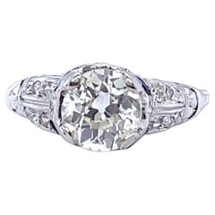 Art Deco GIA Old European Cut Diamond Sapphire Platinum Filigree Engagement Ring