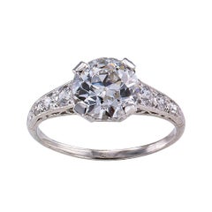 Antique Art Deco GIA Report Certified 1.74 Carat Diamond Platinum Engagement Ring