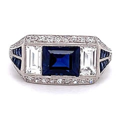 Art Deco GIA Sapphire Diamond Platinum Ring
