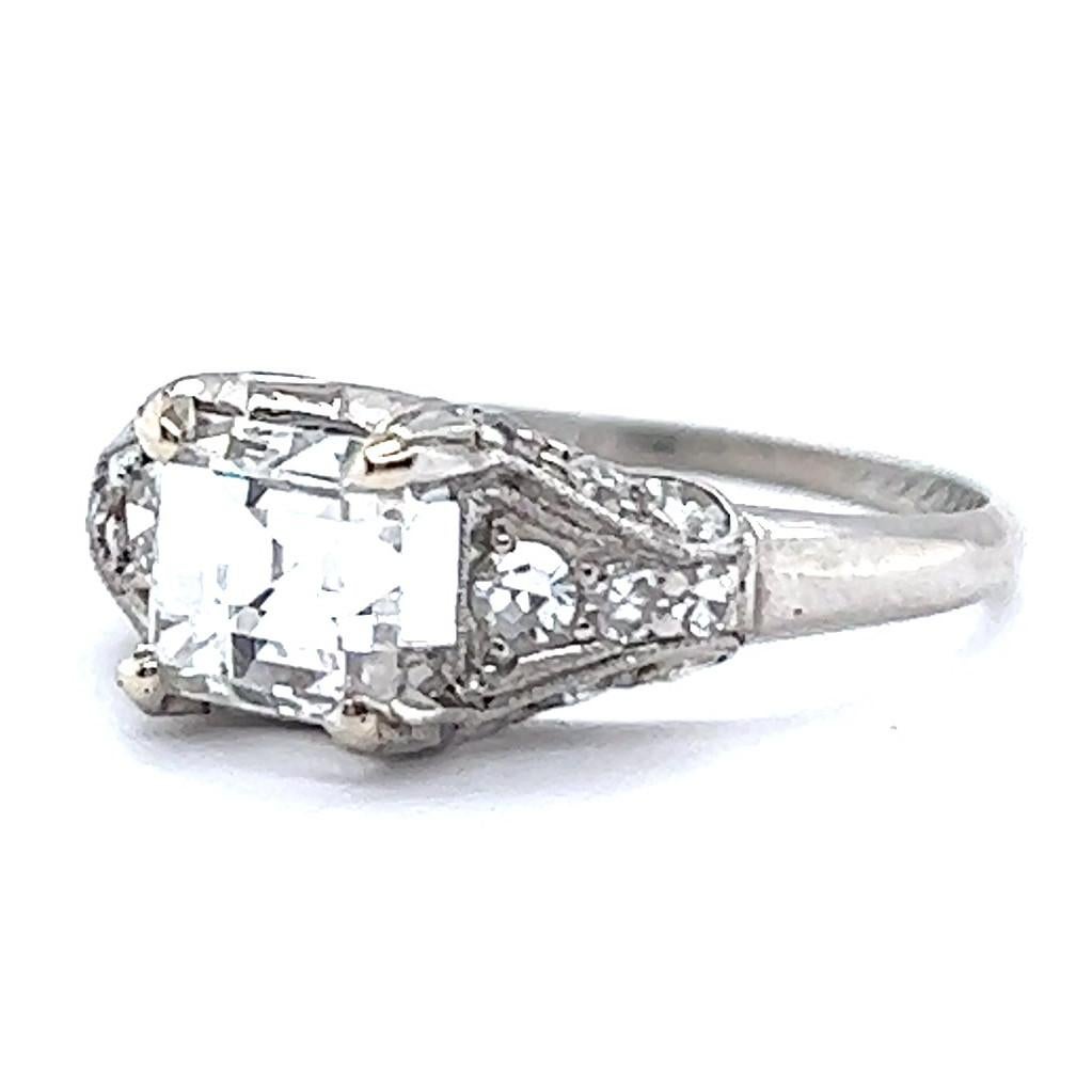 Square Cut Art Deco GIA 1.00 Carat Square Step Cut Diamond Platinum Engagement Ring