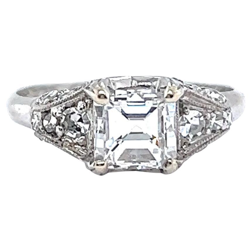 Art Deco GIA 1.00 Carat Square Step Cut Diamond Platinum Engagement Ring