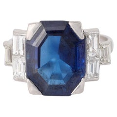 Art Deco GIA Thai No Heat Sapphire Diamond Platinum Ring