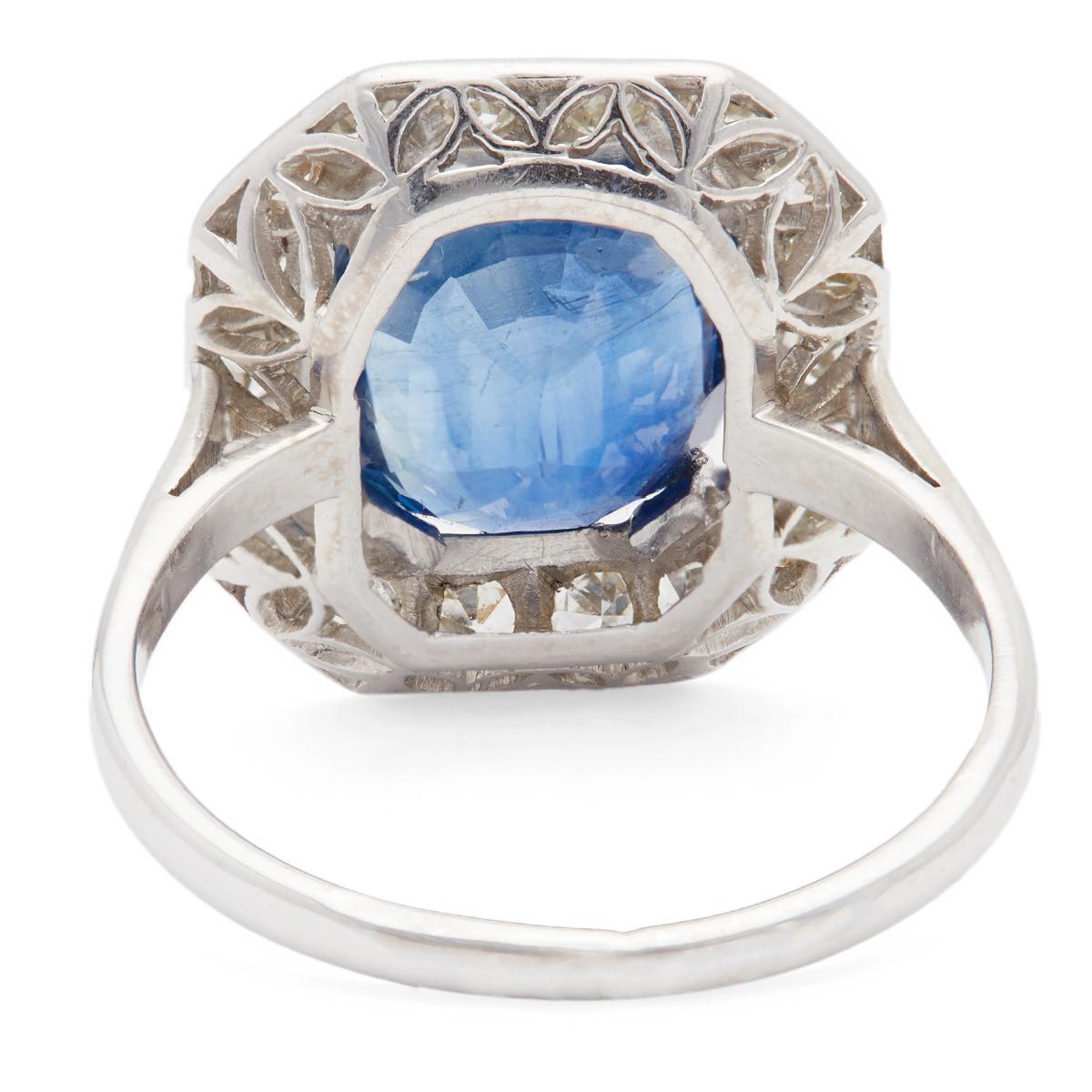 Art Deco GIA Thai Sapphire and Diamond Platinum Ring 1