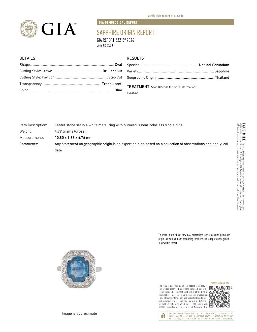 Art Deco GIA Thai Sapphire and Diamond Platinum Ring 2