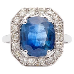 Vintage Art Deco GIA Thai Sapphire and Diamond Platinum Ring