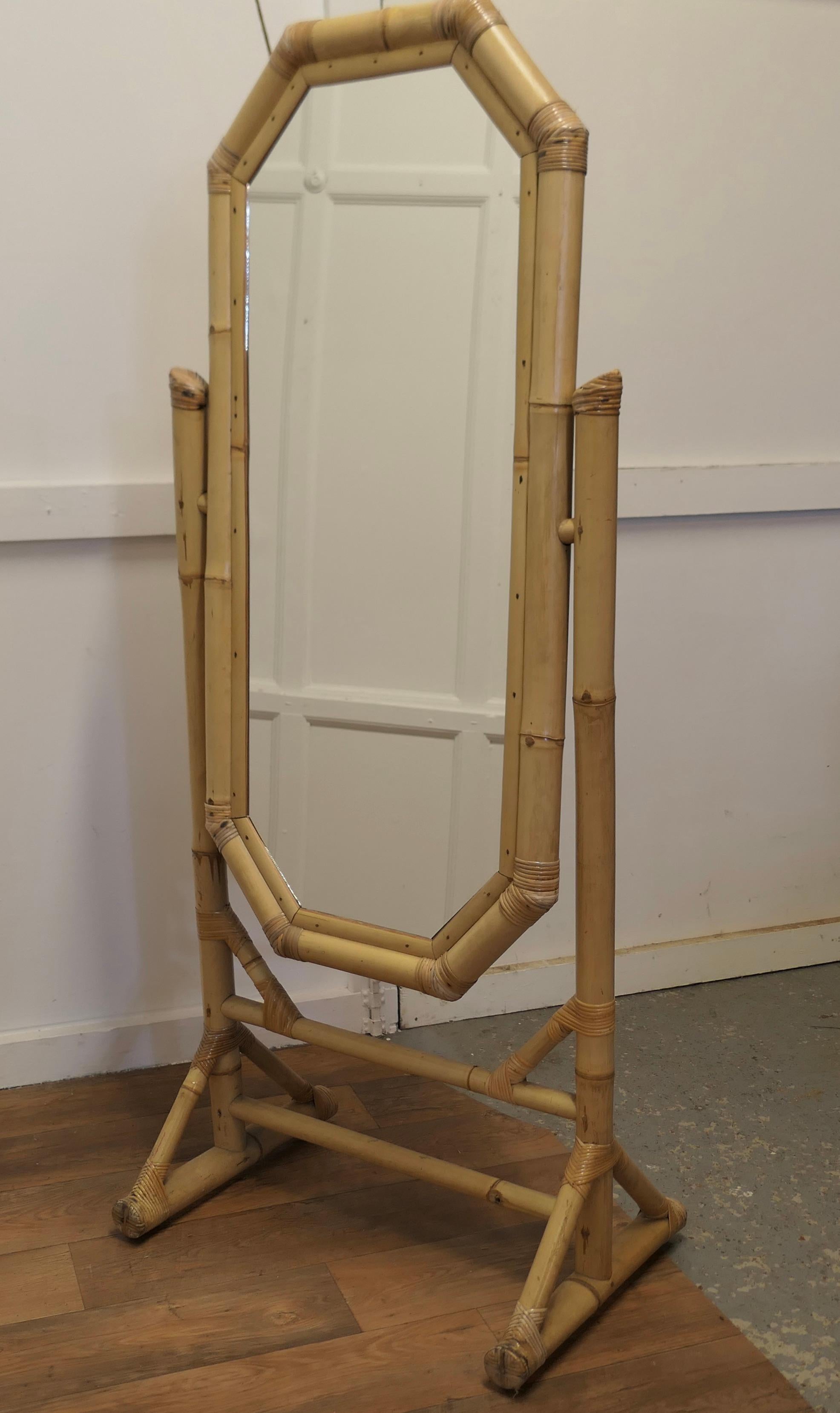 Art Deco Giant Bamboo Cheval Mirror In Good Condition For Sale In Chillerton, Isle of Wight