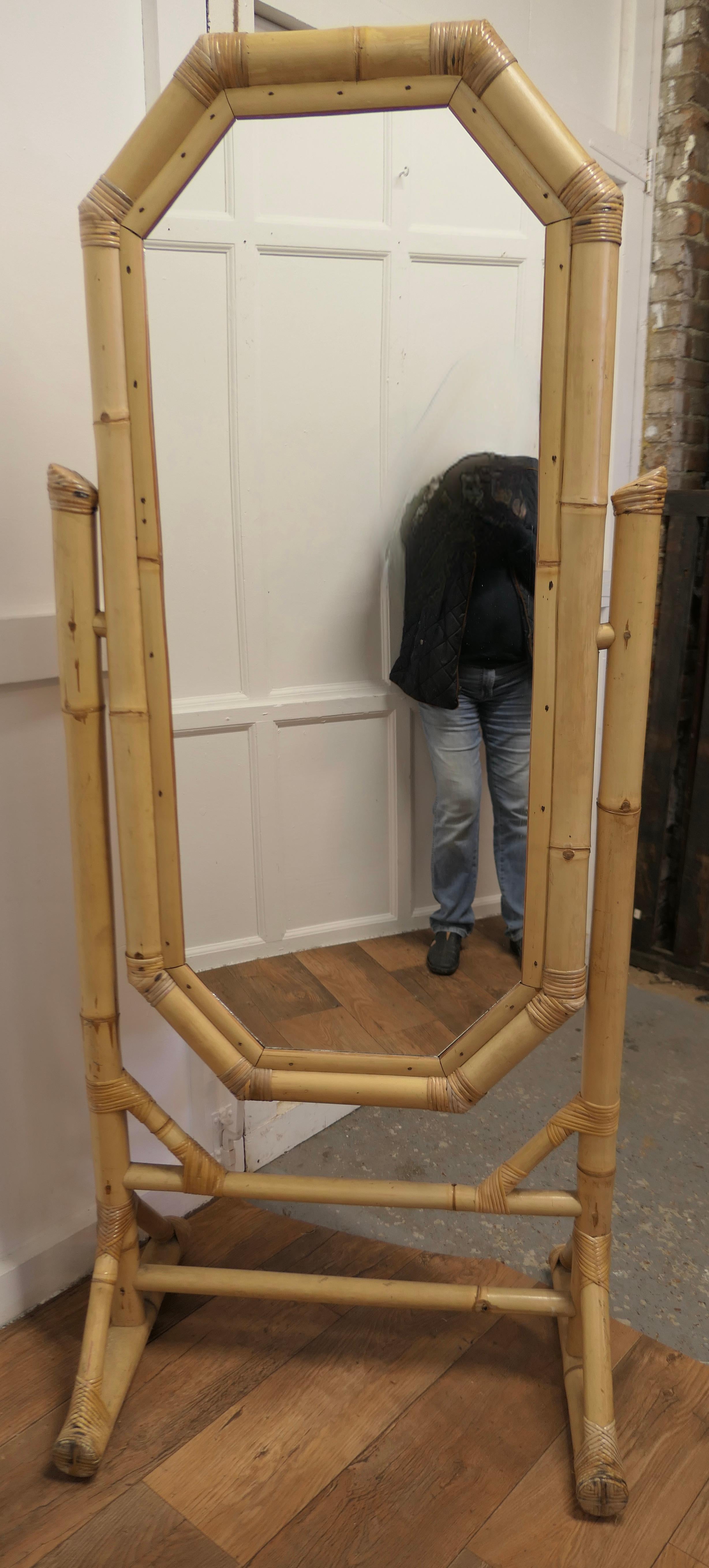 Mid-20th Century Art Deco Giant Bamboo Cheval Mirror For Sale