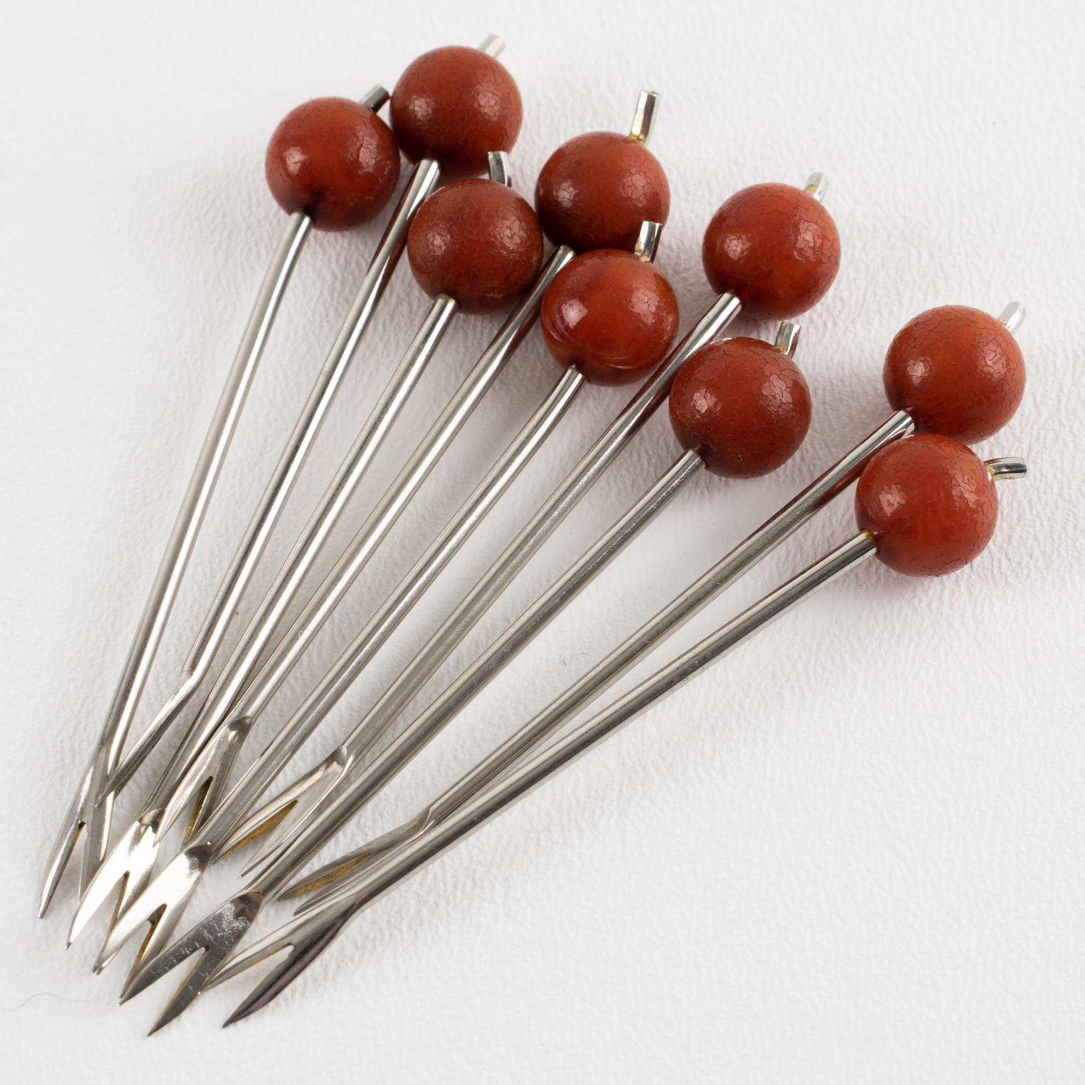 Art Deco Giant Chrome Cherries Barware Cocktail Picks by Gouaille, circa 1930 For Sale 3