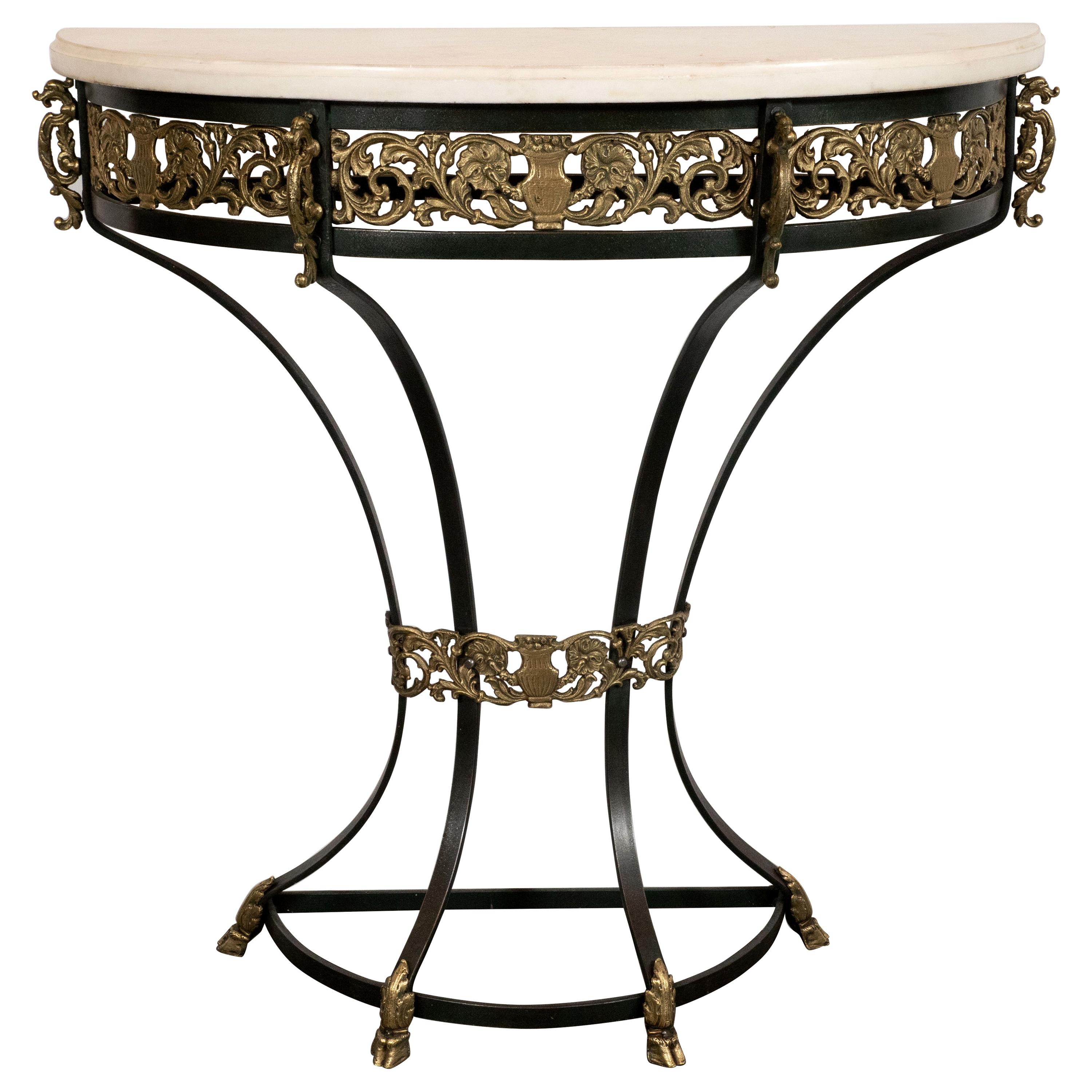Art Deco Gilded Bronze and Carrara Marble Console Table with Baroque Detailing