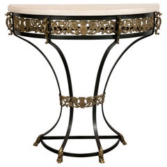 Art Deco Gilded Bronze and Carrara Marble Console Table with Baroque Detailing