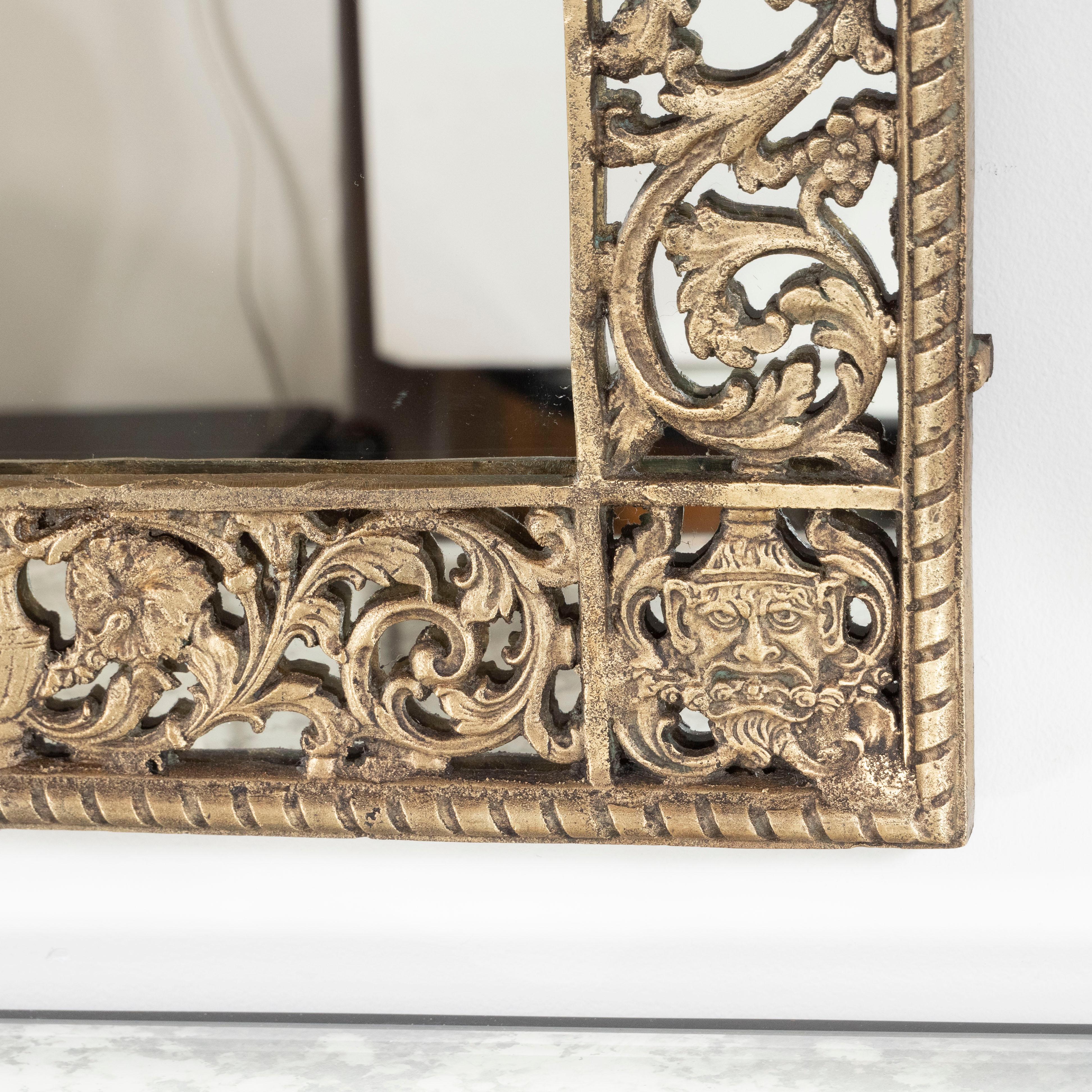 American Art Deco Gilded Bronze Arabesque Arch Form Mirror in the Manner of Edgar Brandt