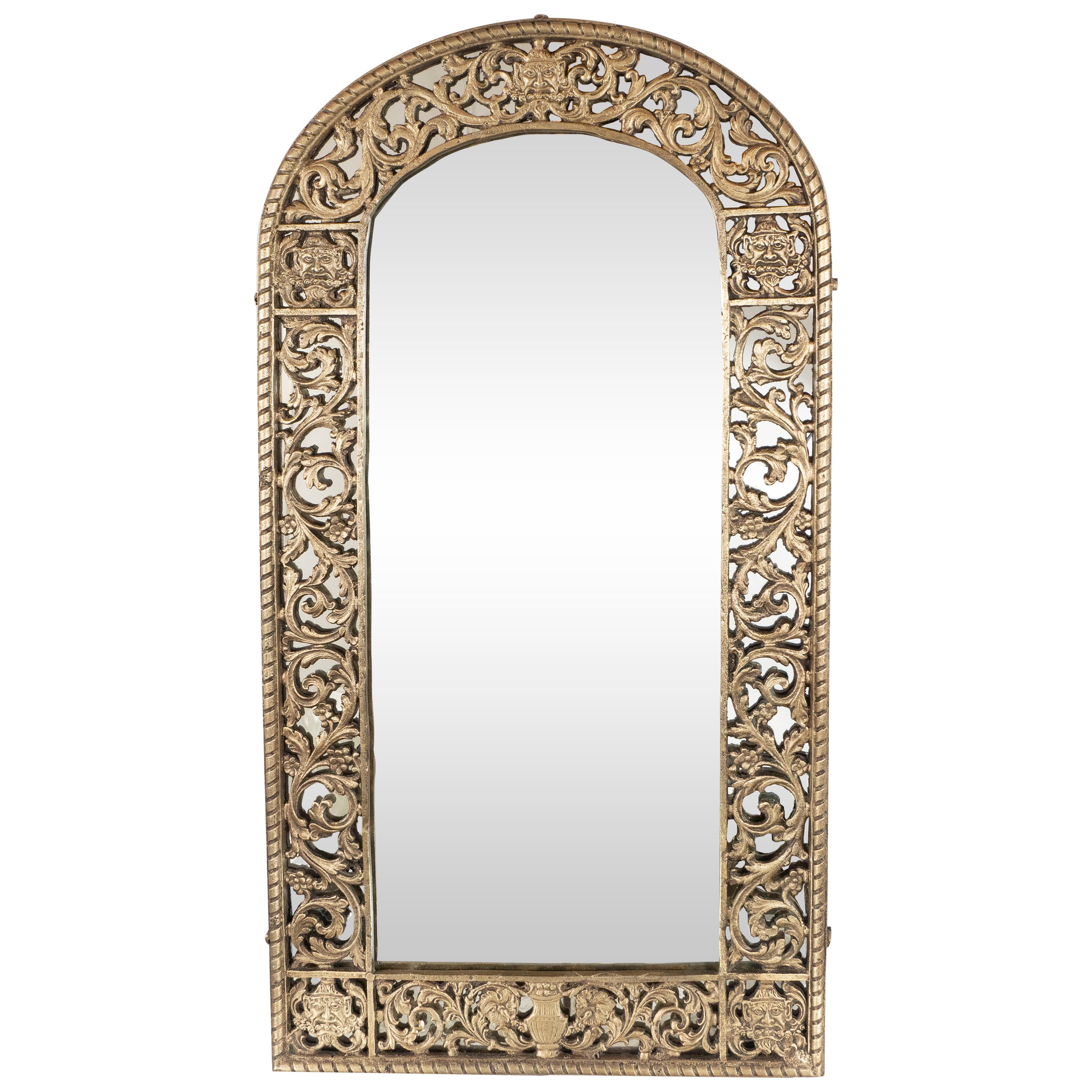 Art Deco Gilded Bronze Arabesque Arch Form Mirror in the Manner of Edgar Brandt