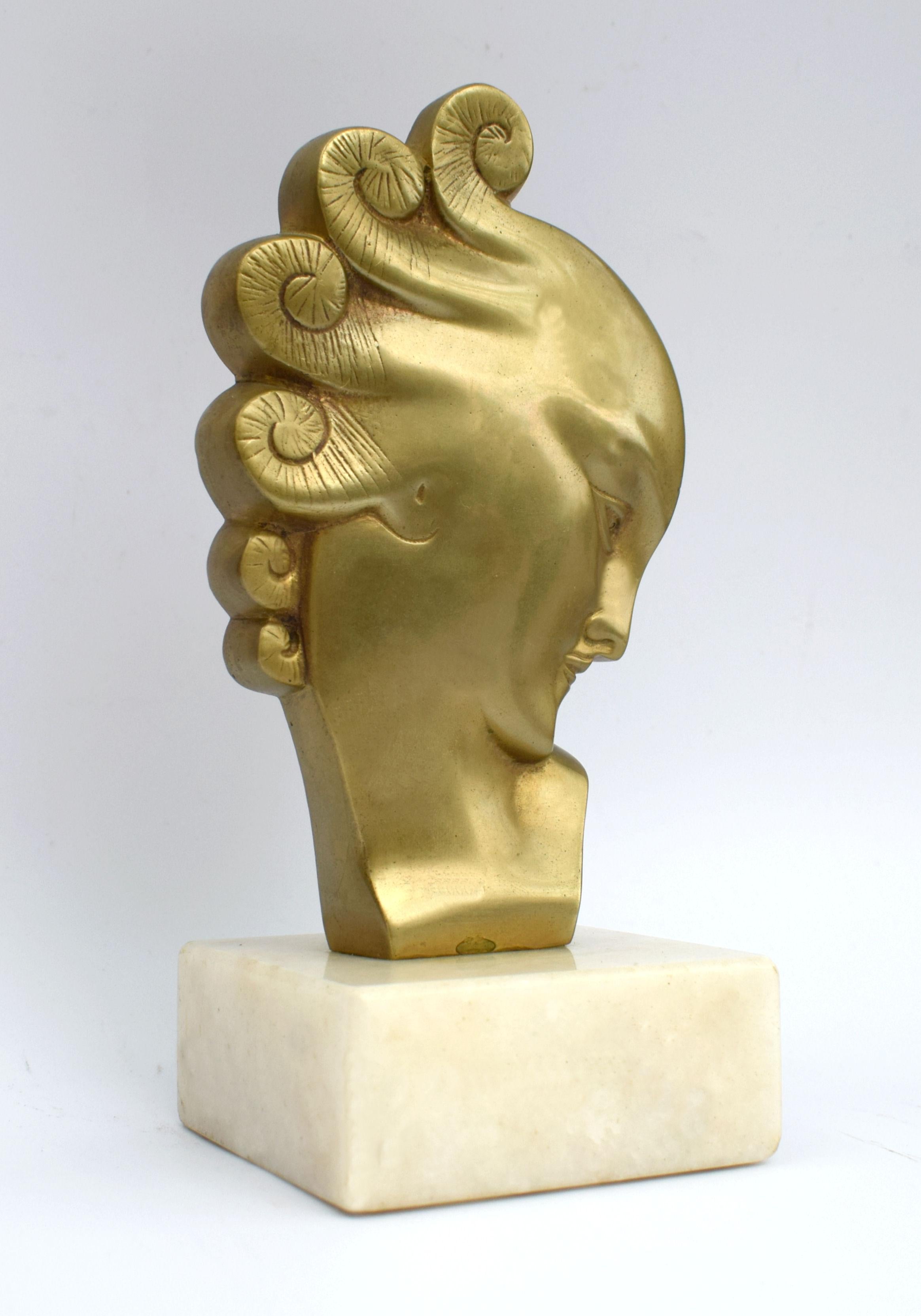 Art Deco Gilded Bronze Bust, French, circa 1930 In Good Condition In Devon, England