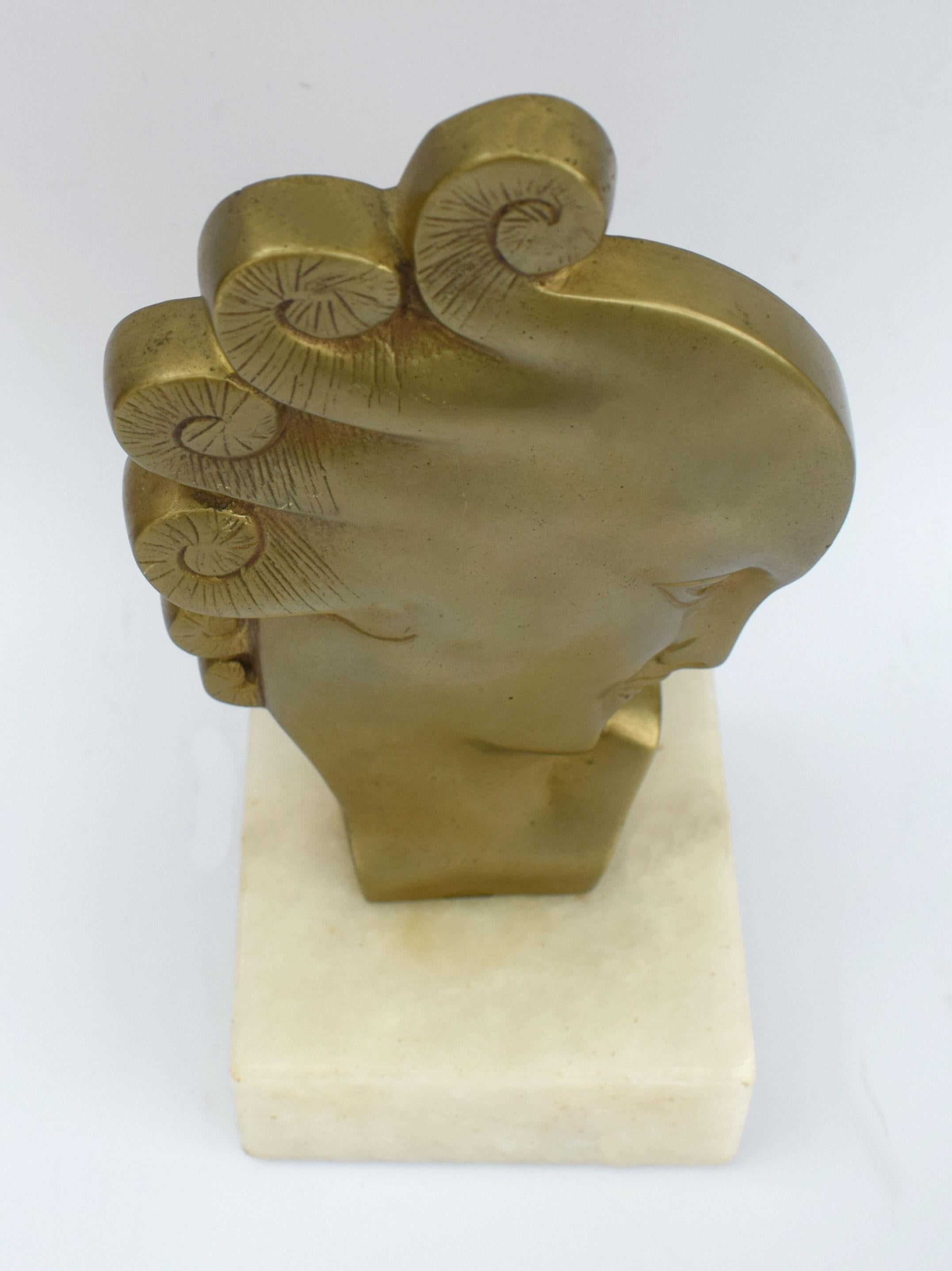 20th Century Art Deco Gilded Bronze Bust, French, circa 1930