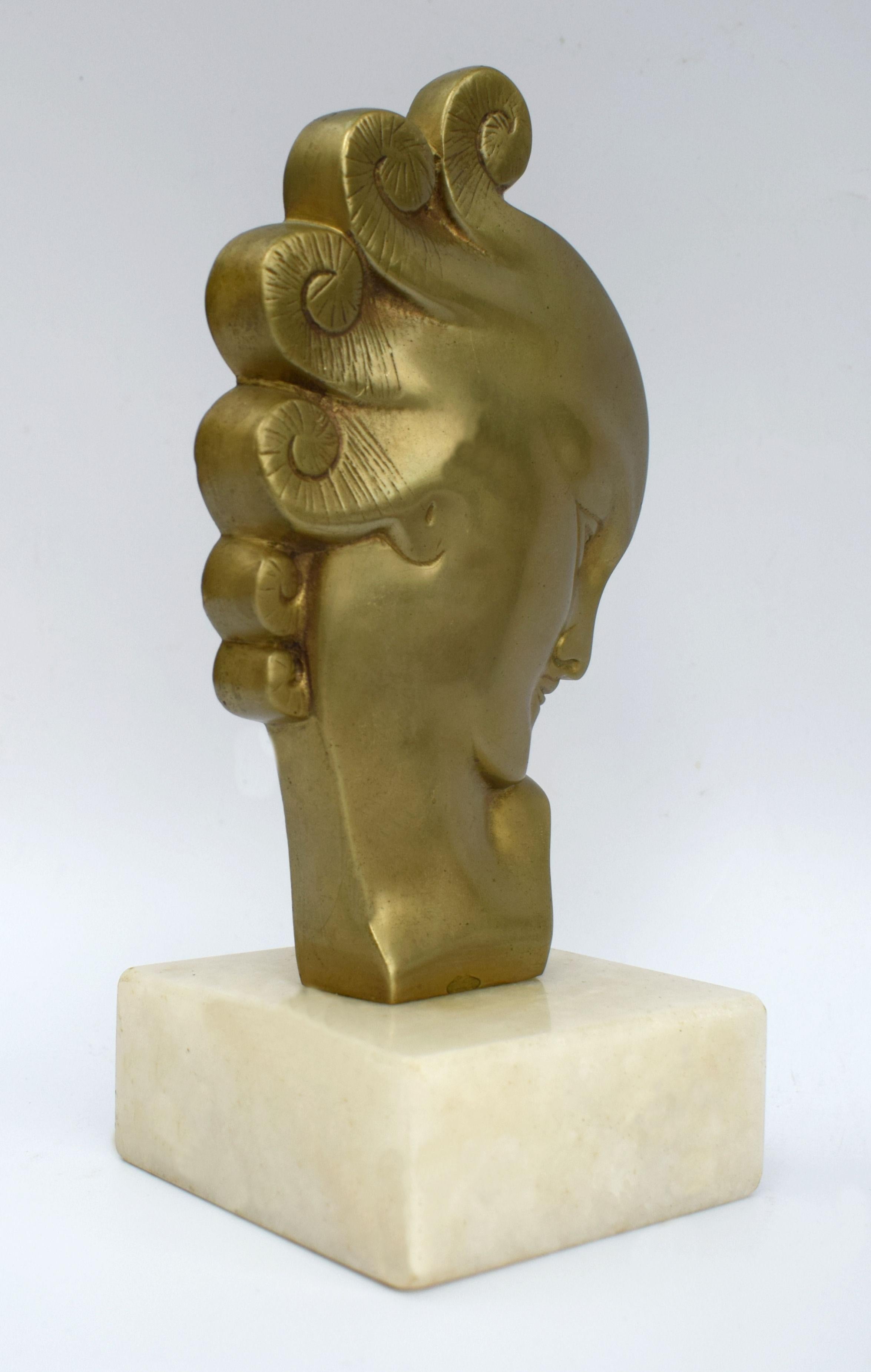 Art Deco Gilded Bronze Bust, French, circa 1930 2