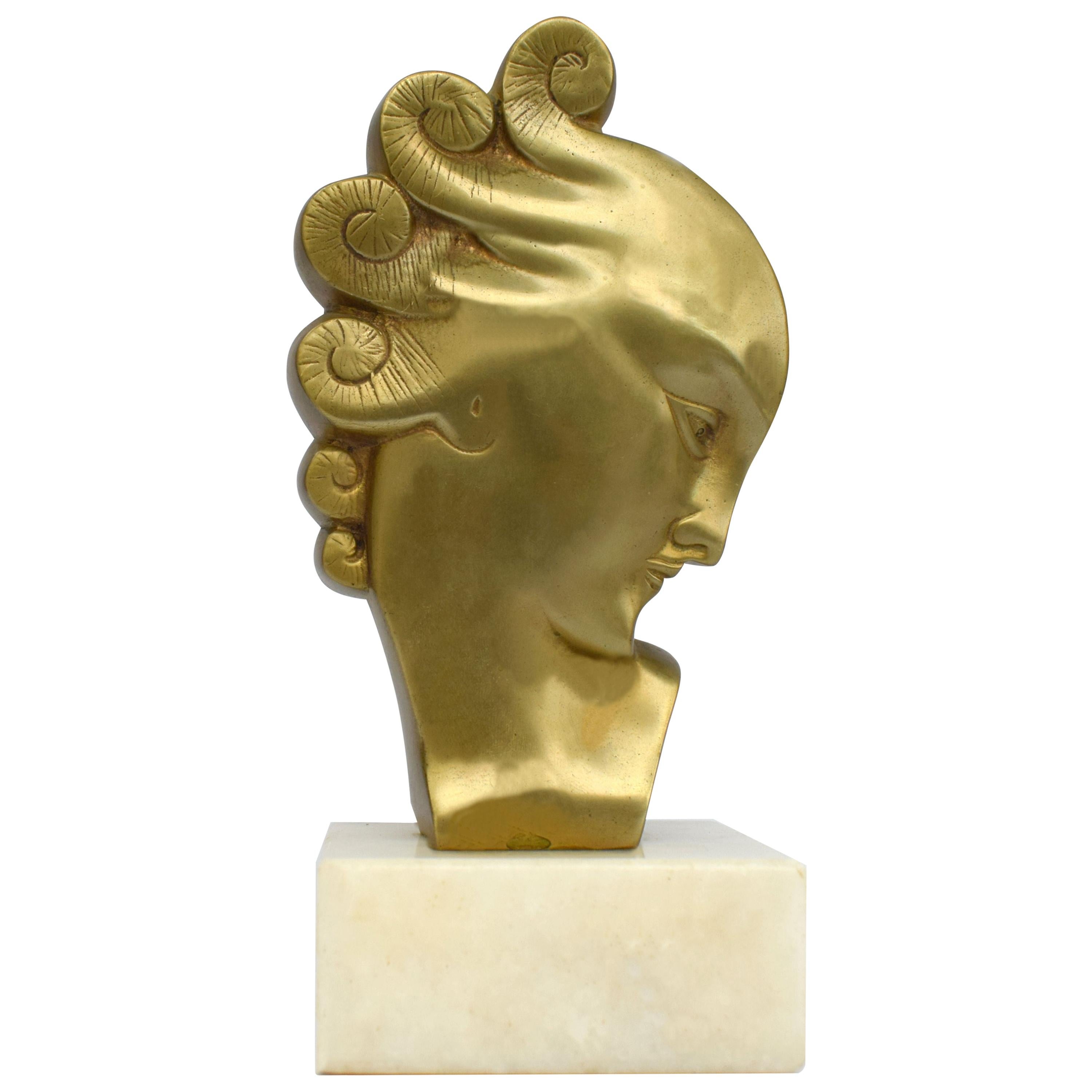 Art Deco Gilded Bronze Bust, French, circa 1930