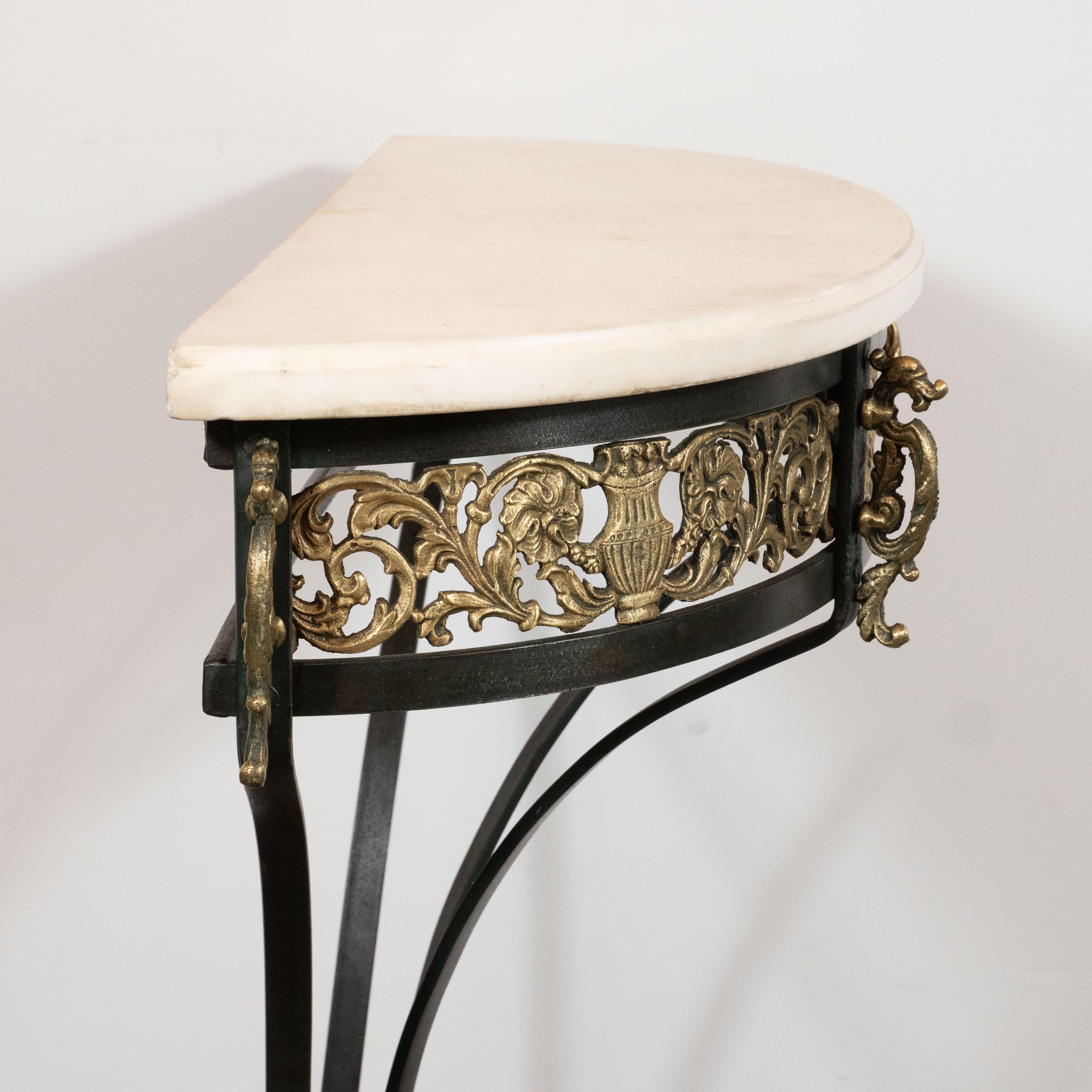 Art Deco Gilded Bronze and Carrara Marble Console Table with Baroque Detailing 5