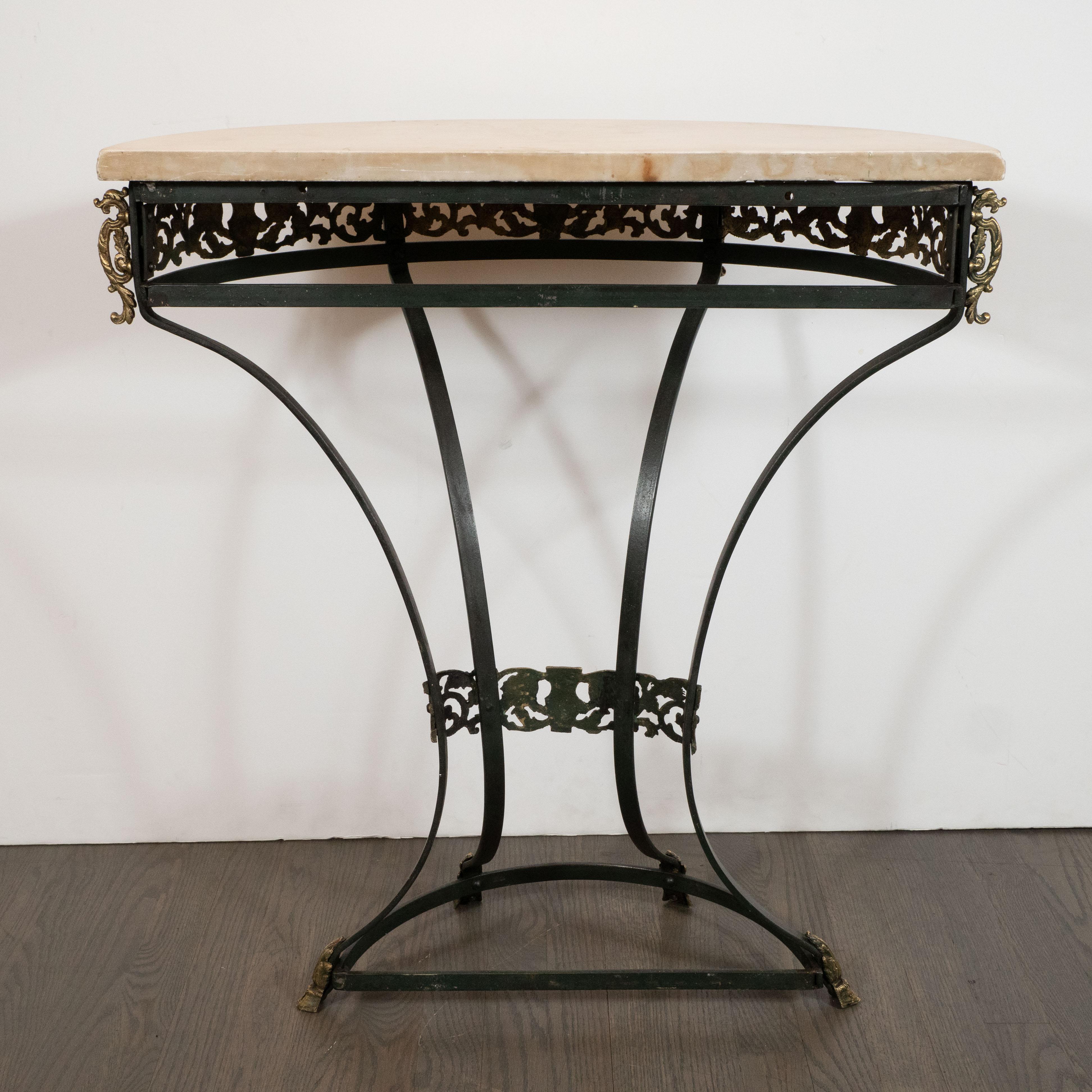 Art Deco Gilded Bronze and Carrara Marble Console Table with Baroque Detailing 6