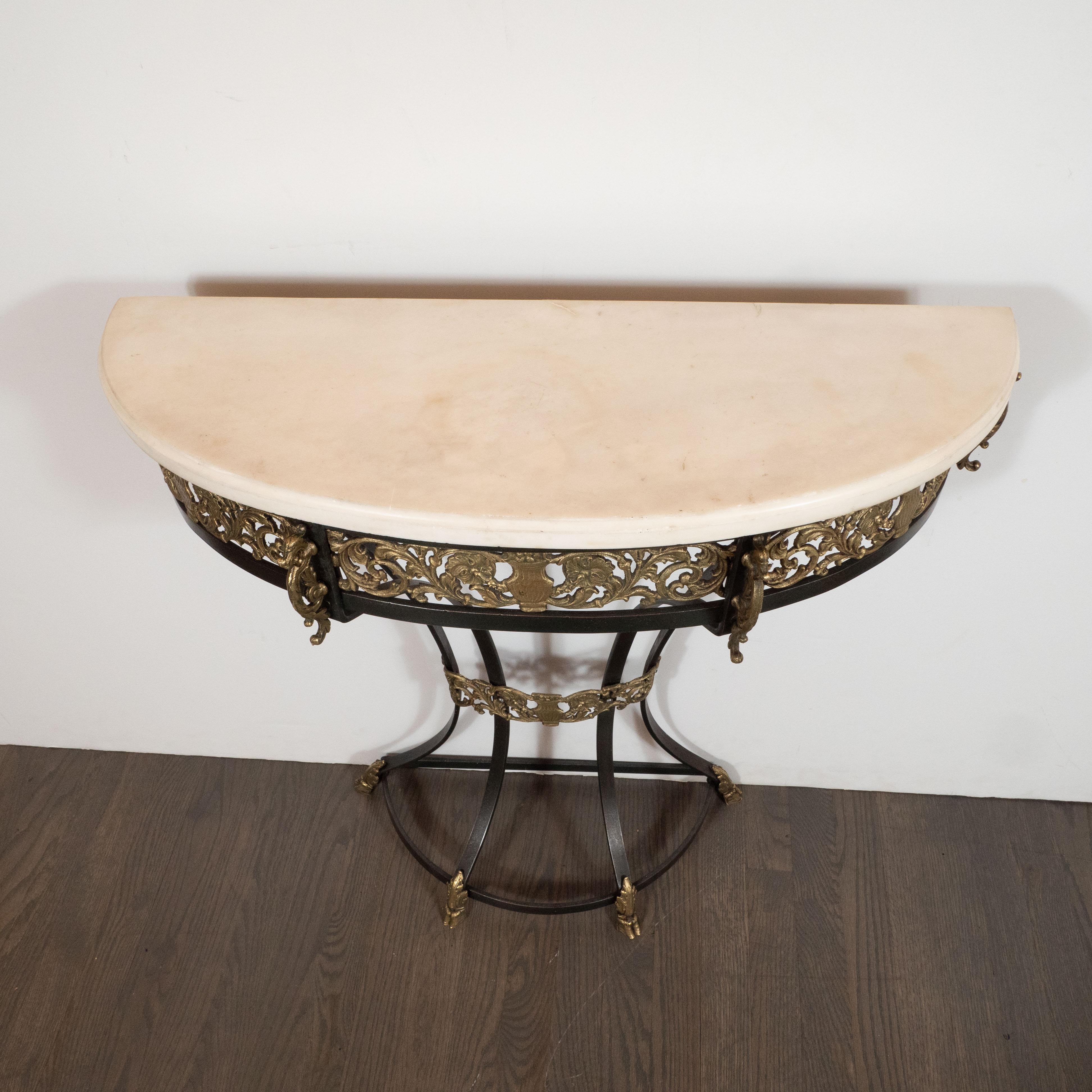 Art Deco Gilded Bronze and Carrara Marble Console Table with Baroque Detailing 2