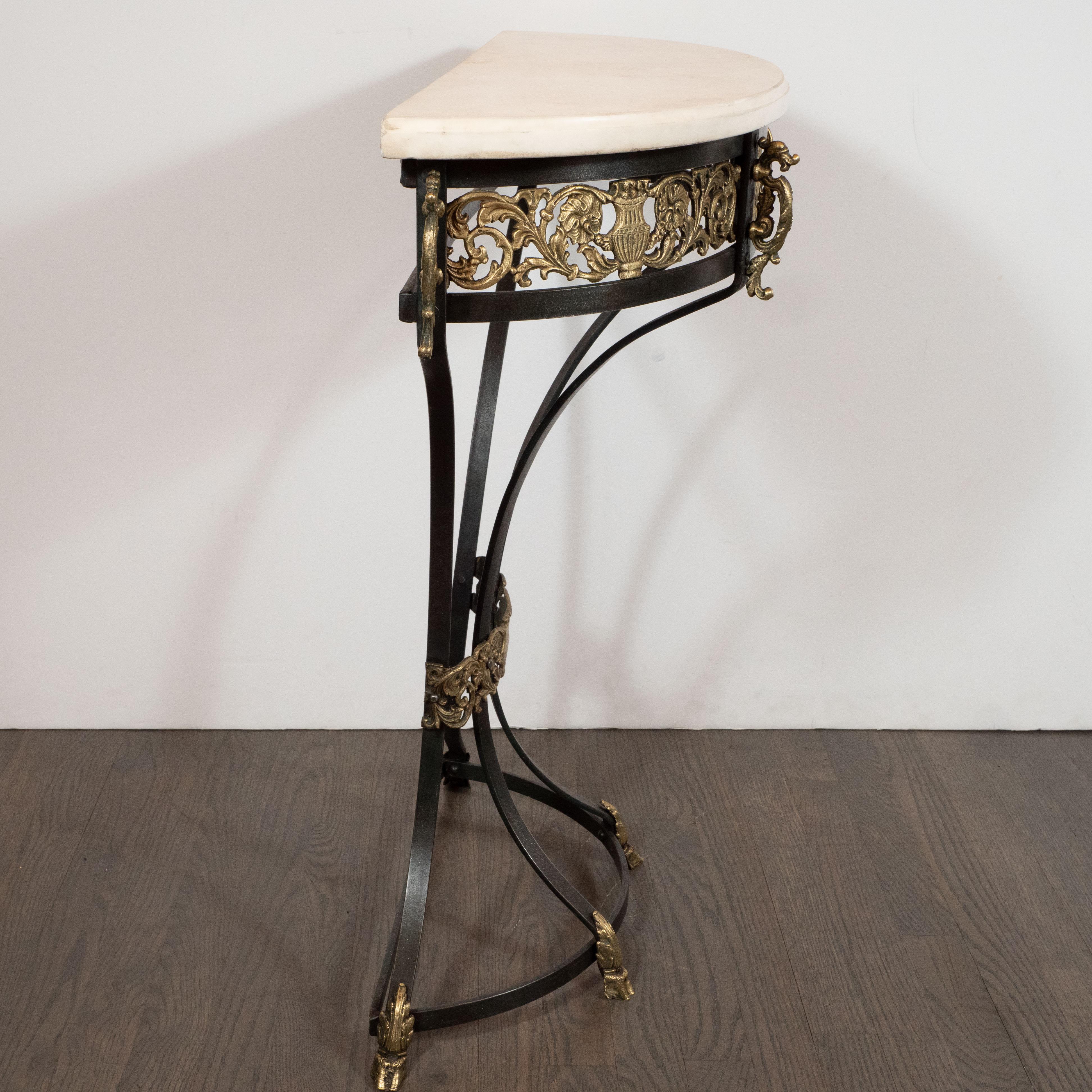 Art Deco Gilded Bronze and Carrara Marble Console Table with Baroque Detailing 3