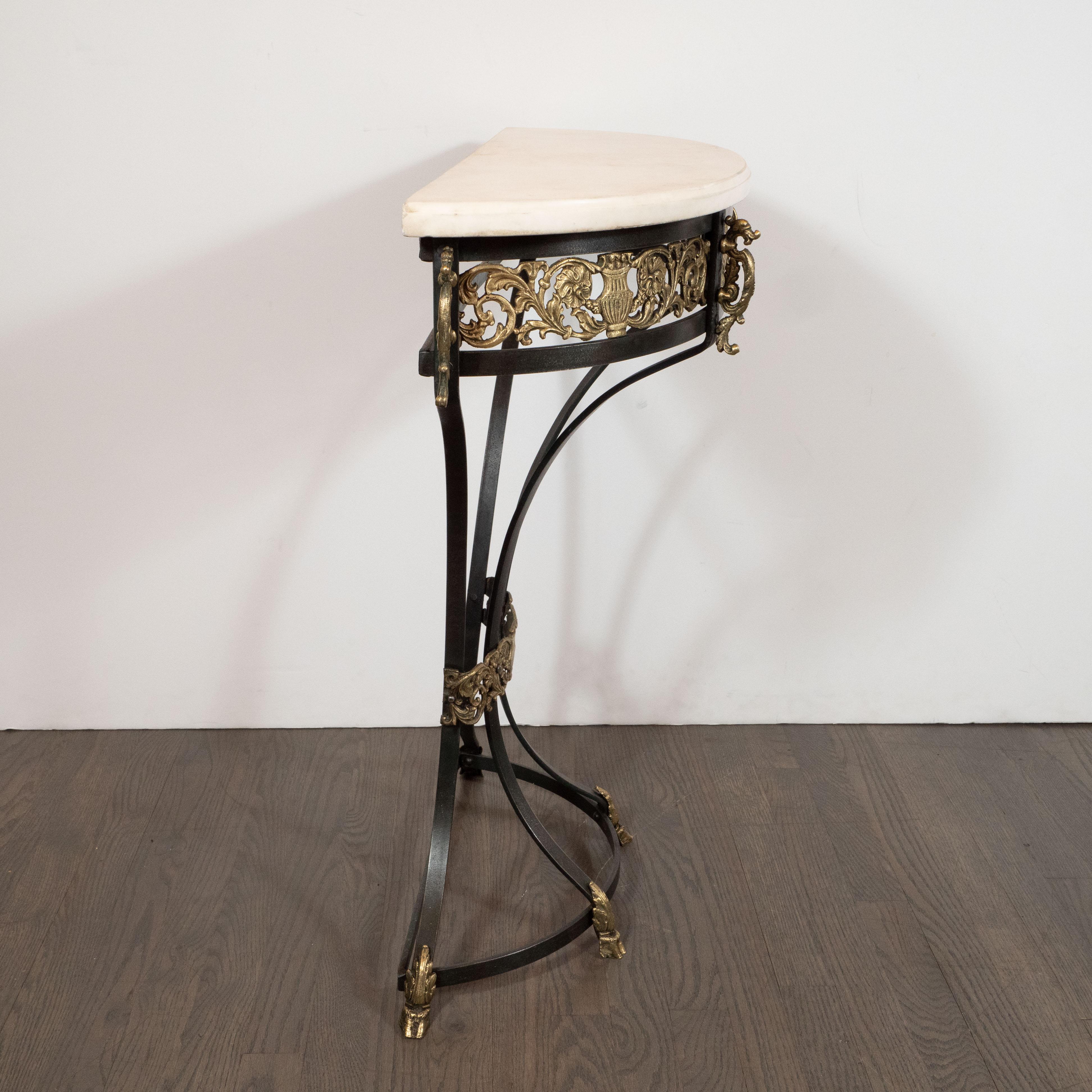 Art Deco Gilded Bronze and Carrara Marble Console Table with Baroque Detailing 4
