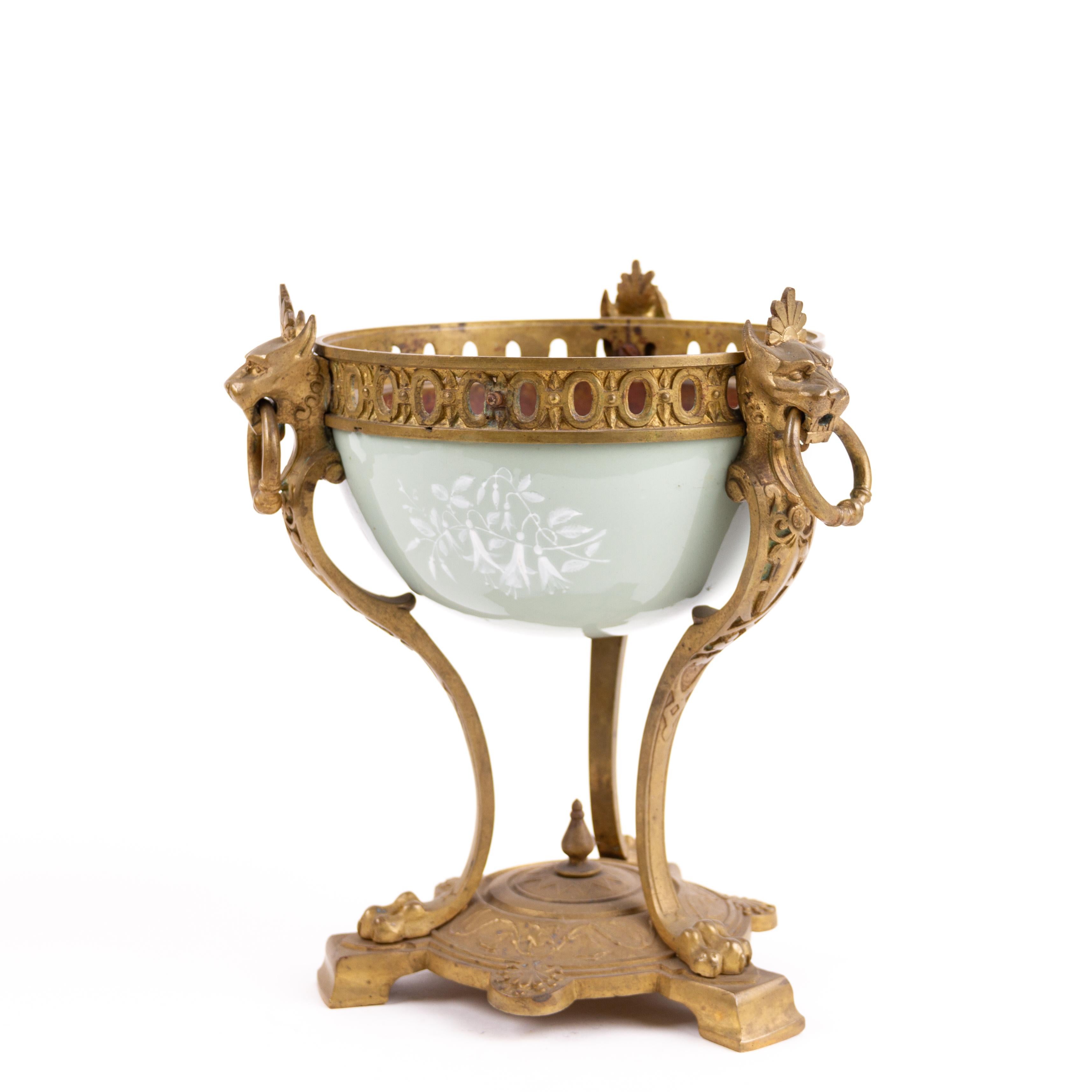 Art Deco Gilded Bronze Celadon Porcelain Pate-sur-Pate Urn 
Good condition
Free international shipping.