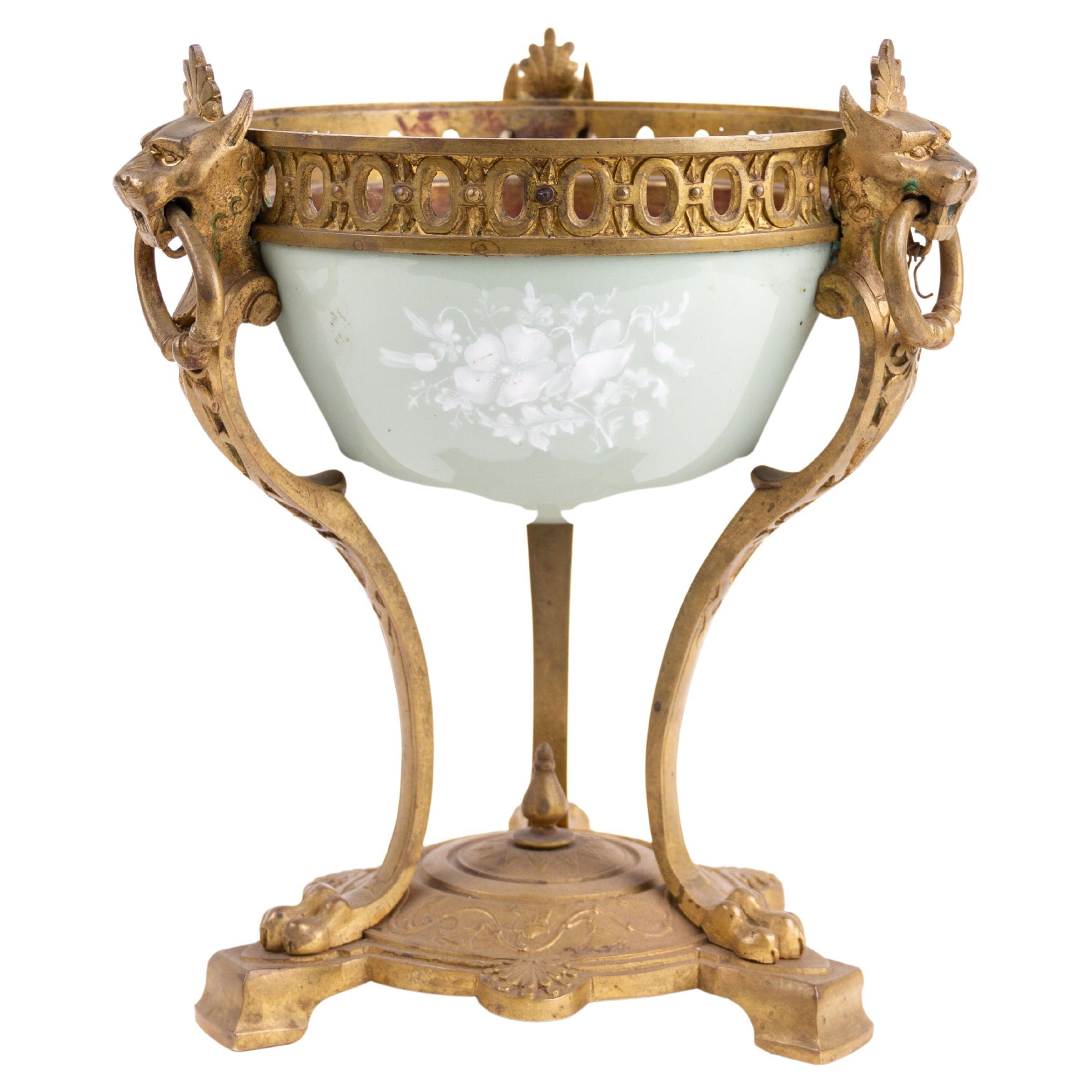 Art Deco Gilded Bronze Celadon Porcelain Pate-sur-Pate Urn  For Sale