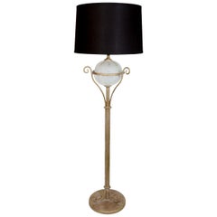 Art Deco Gilded Floor Lamp with Frosted Art Glass Globe, circa 1940