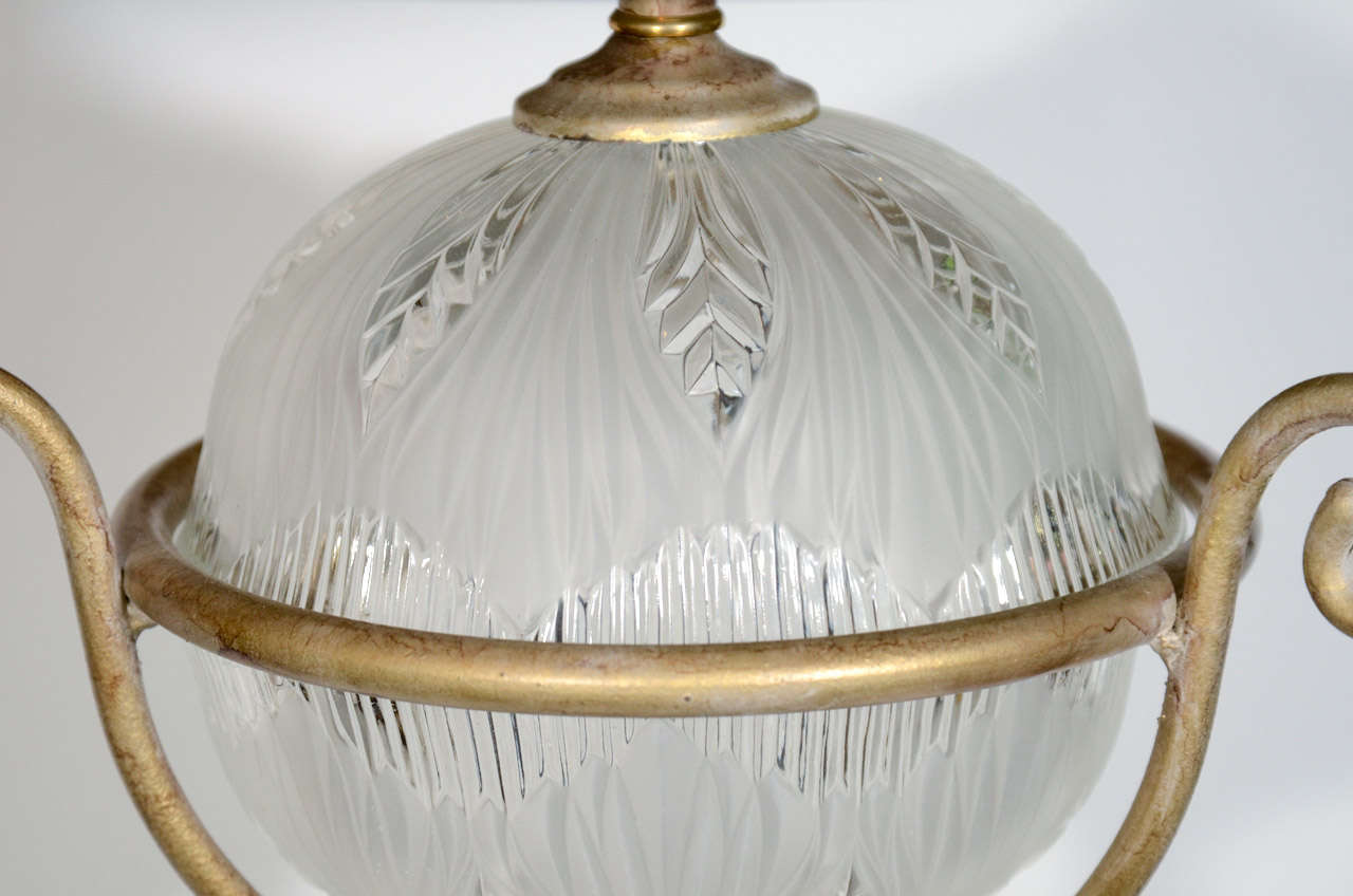 Mid-20th Century Gilded Art Deco Floor Lamp with Frosted Art Glass Globe, circa 1940  For Sale