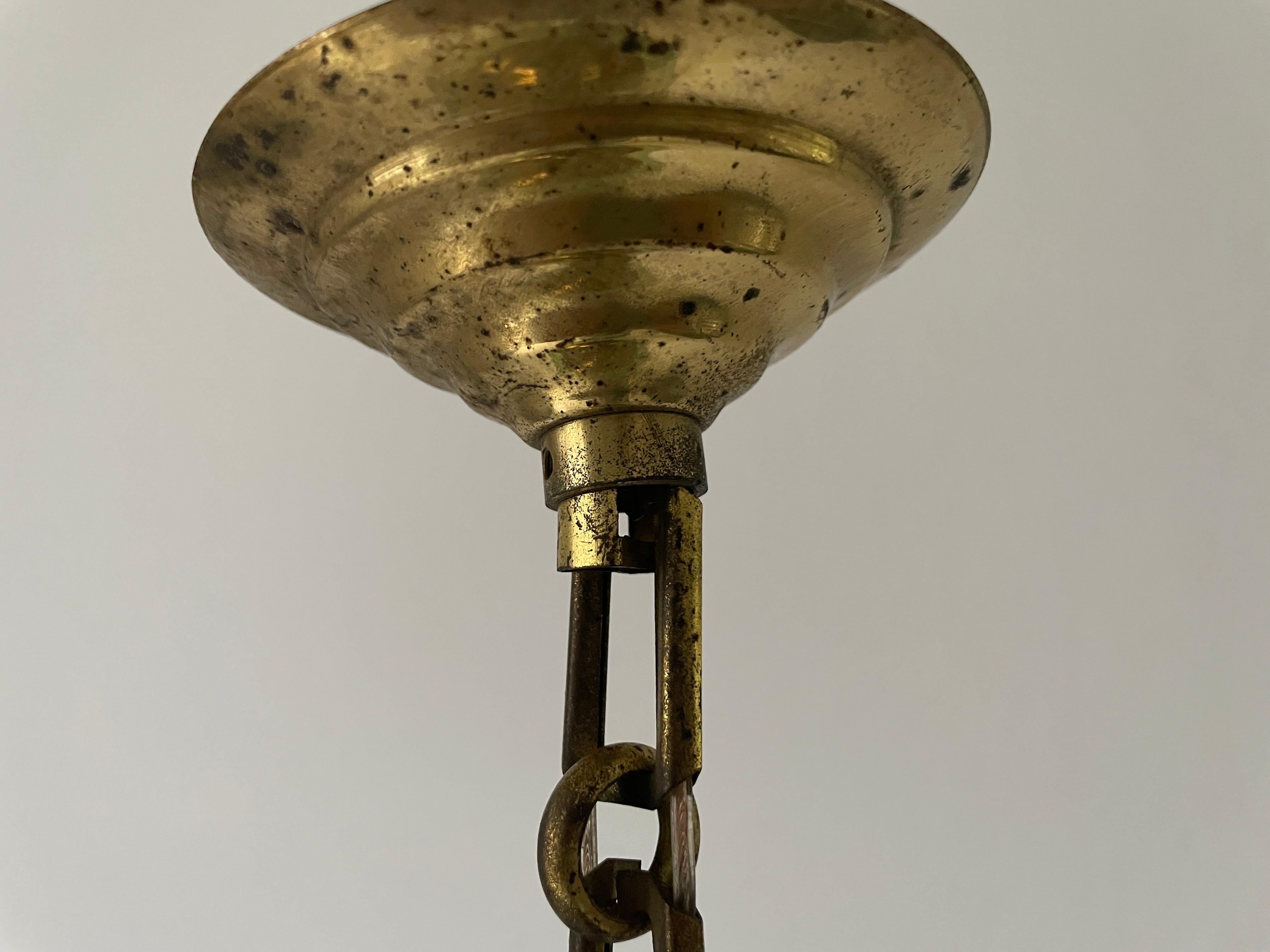Lampada da soffitto in vetro verde dorato Art Deco, anni '40, Francia in vendita 8
