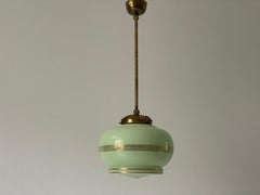 Art Deco Gilded Green Glass Ceiling Lamp, 1950s, Germany