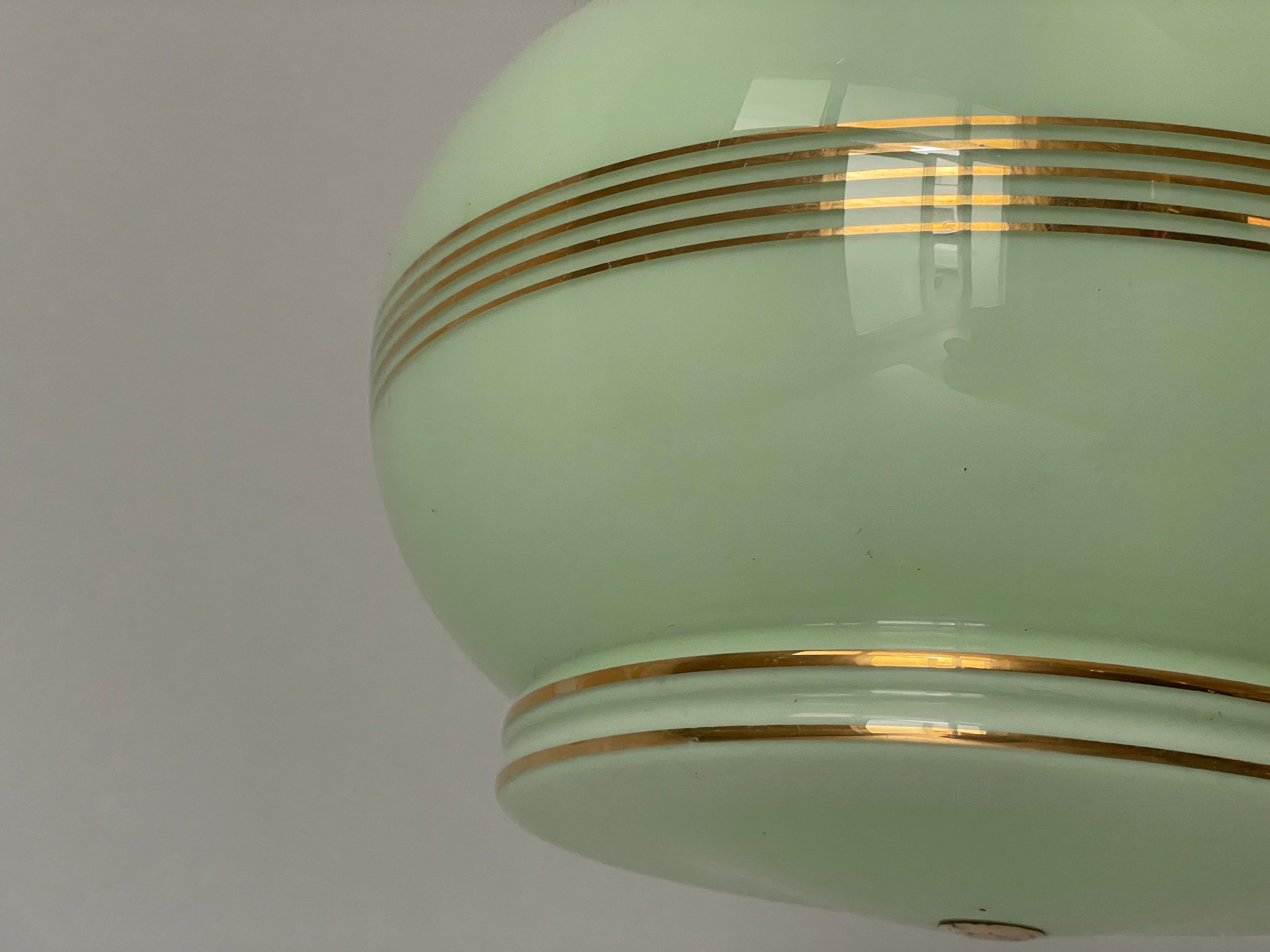 Metà XX secolo Lampada da soffitto in vetro verde dorato Art Deco, anni '50, Germania in vendita