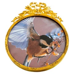 Art Deco Gilded Picture Frame with Original Outwardly Curved Glass Around 1920s