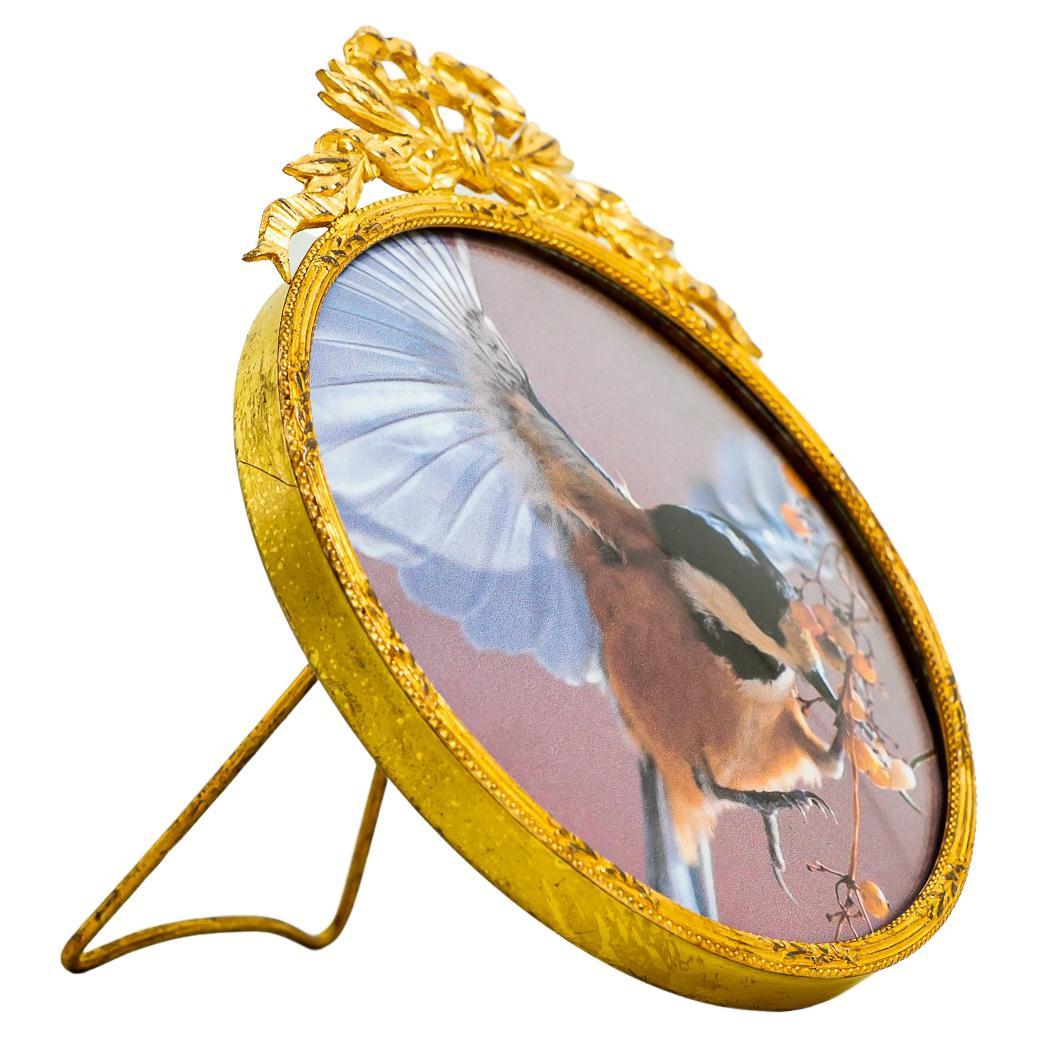 Vergoldeter Art-Dco-Bilderrahmen mit uerlich geschwungenem Originalglas aus den 1920er Jahren