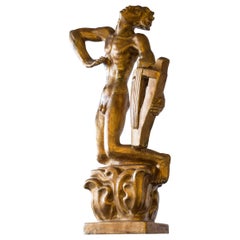 Scultura in gesso dorato Art Deco "Orfeo" di John Lundqvist, Svezia 1928