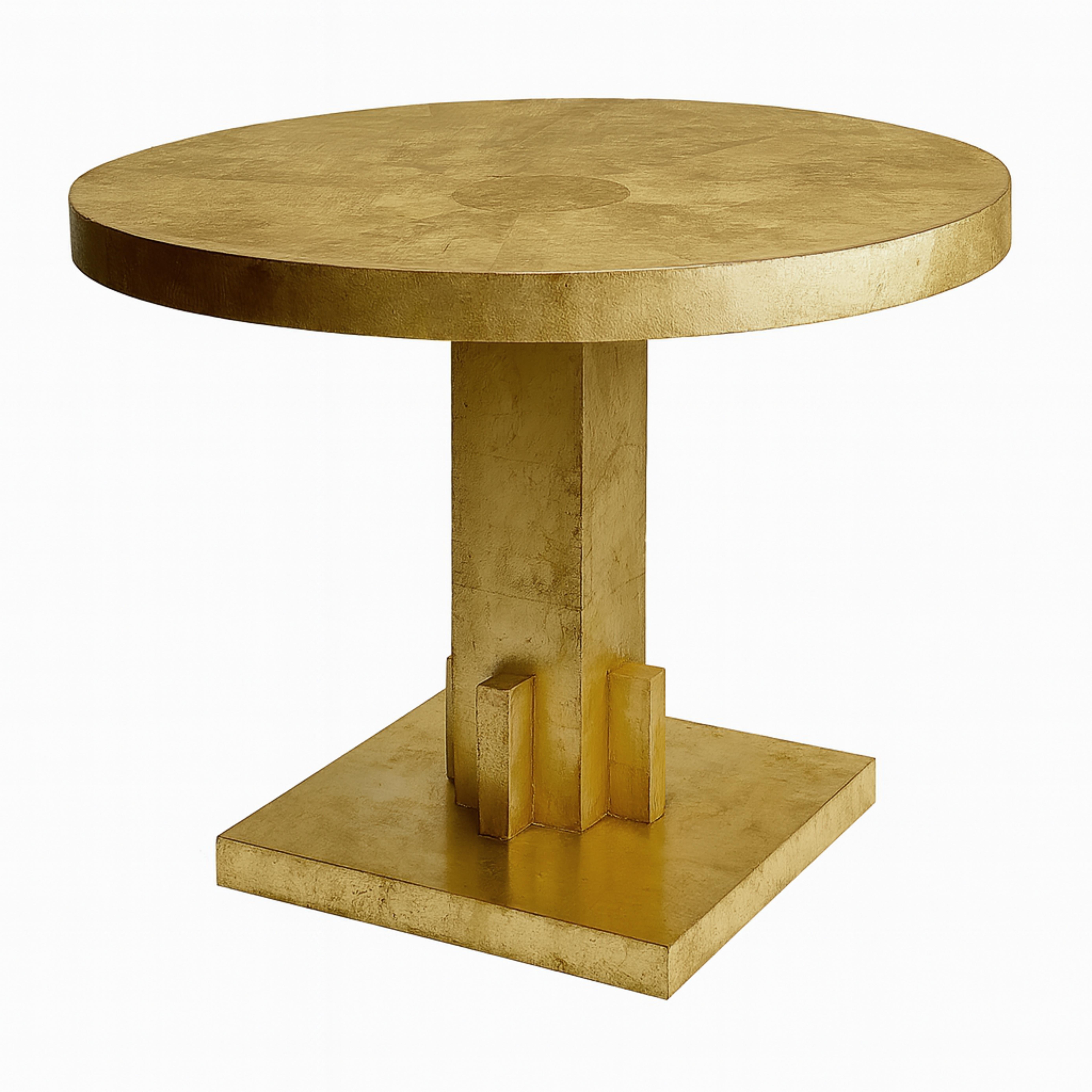 An Art Deco gilted walnut side Table with a varnish finish and a tempered glass base, ideal for any decor option.