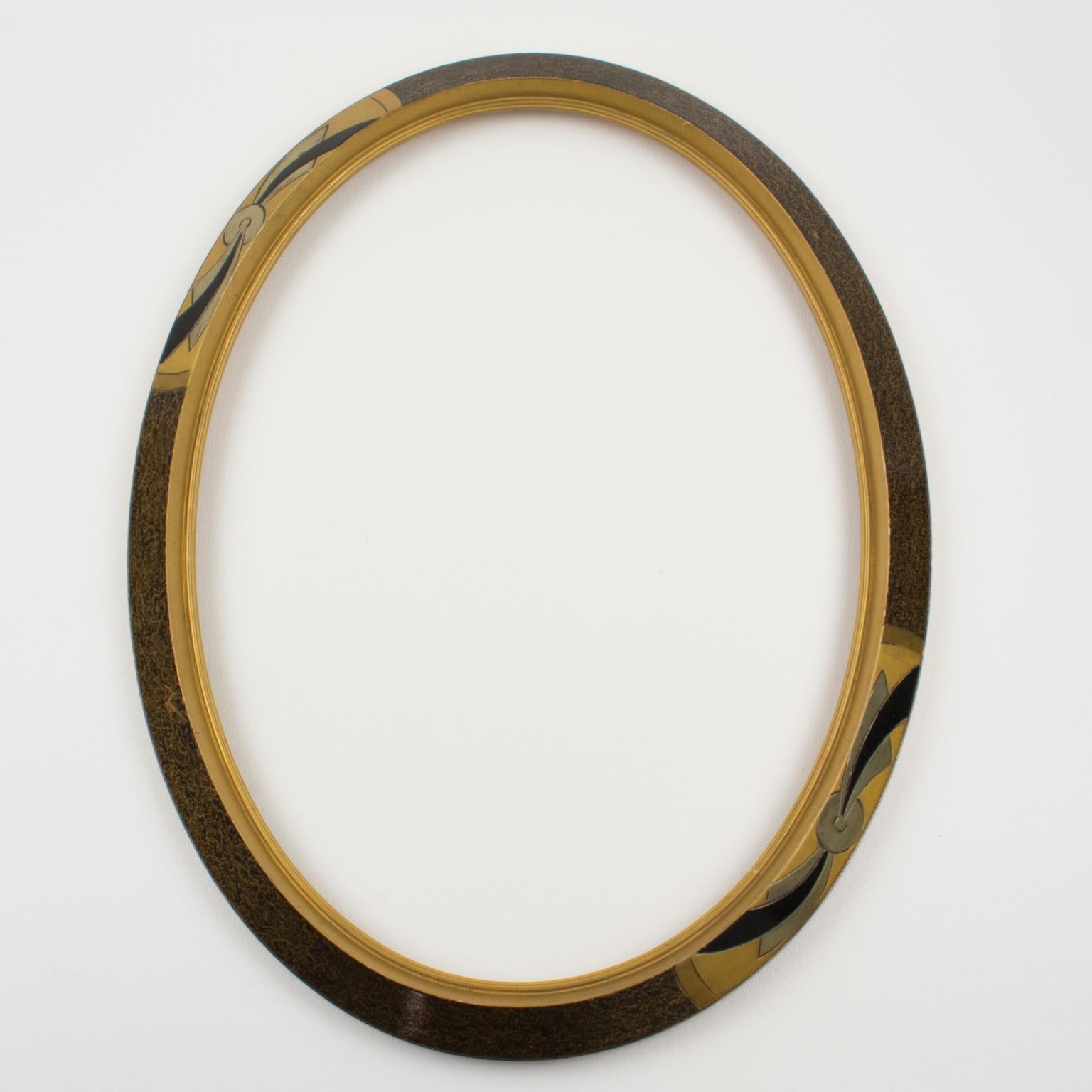 Cadre ovale Art Déco en bois doré pour peinture, dessin ou miroir, France, années 1930 en vente 1