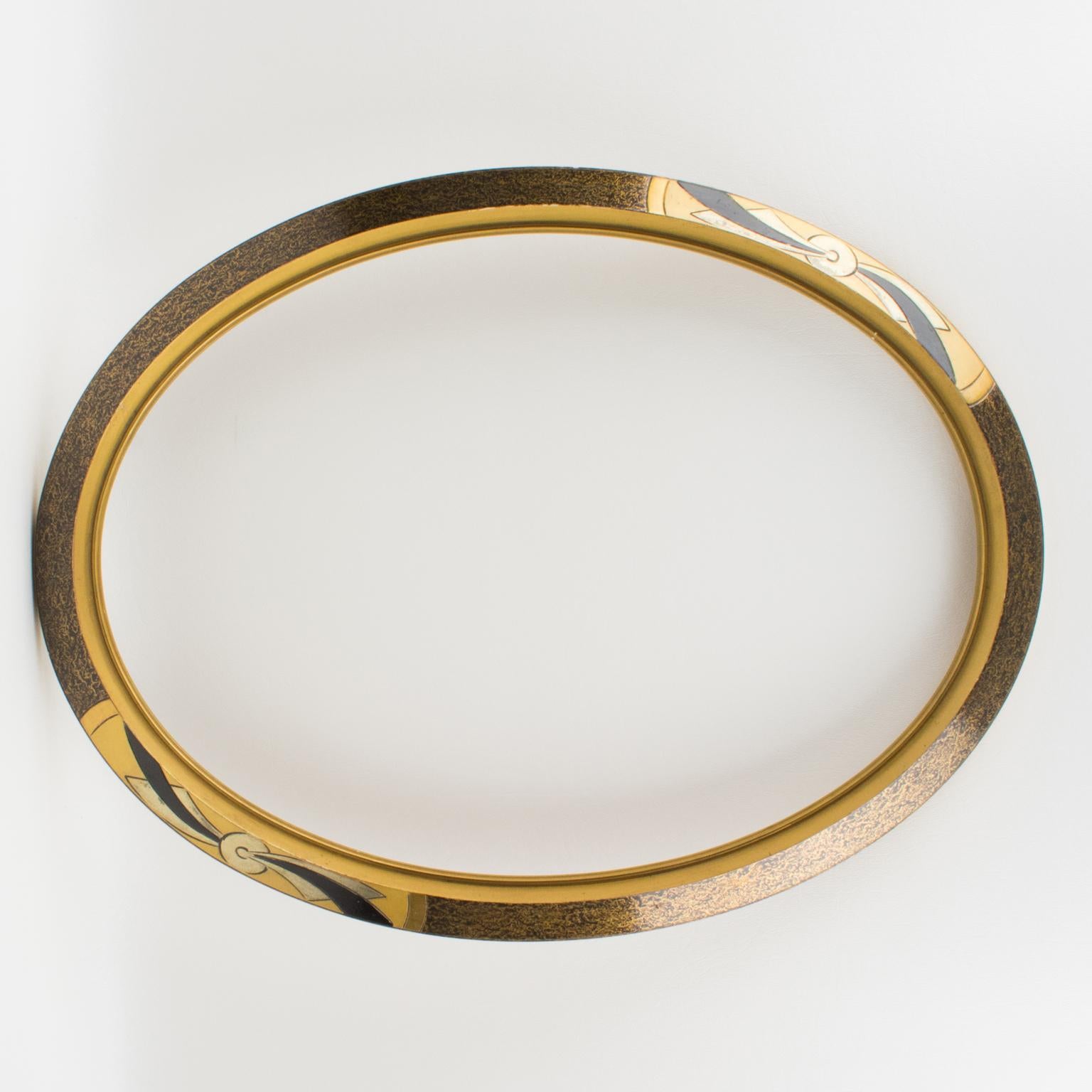French Art Deco Gilded Wood Oval Frame for Painting, Drawing or Mirror, France 1980s For Sale
