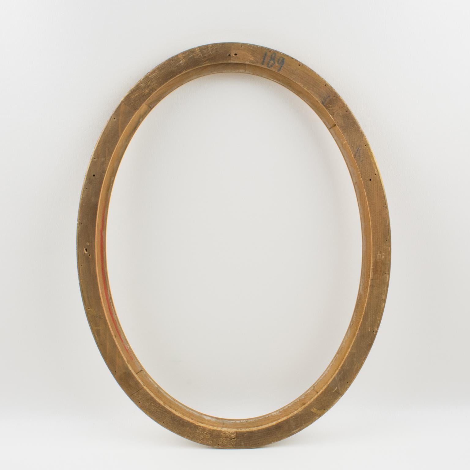 Art Deco Gilded Wood Oval Frame for Painting, Drawing or Mirror, France 1980s For Sale 1
