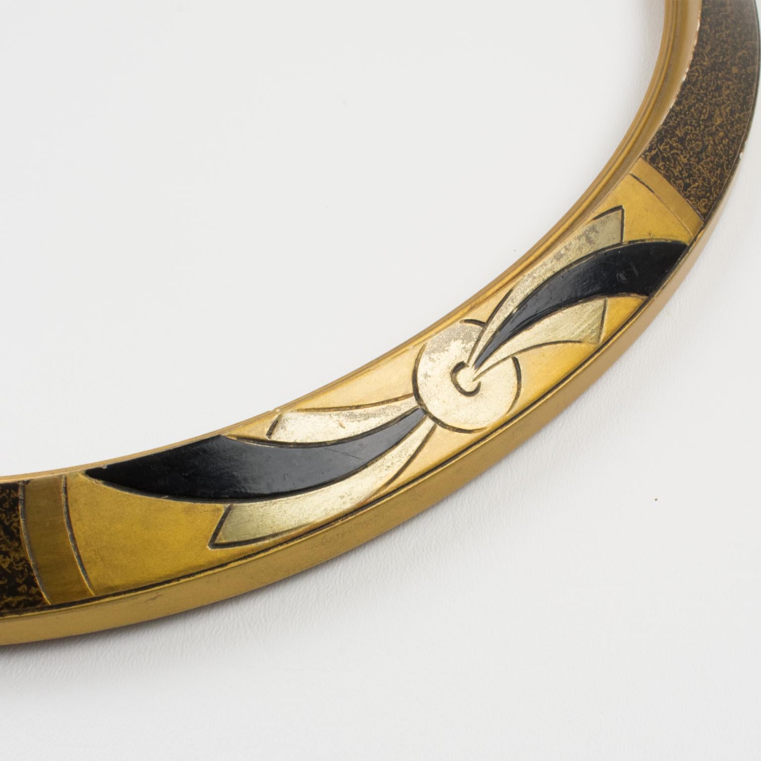 Art Deco Gilded Wood Oval Frame for Painting, Drawing or Mirror, France 1980s For Sale 2