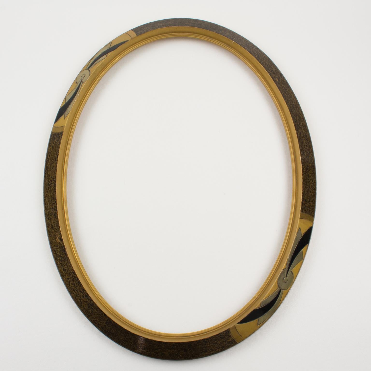 Art Deco Gilded Wood Oval Frame for Painting, Drawing or Mirror, France 1980s For Sale 3