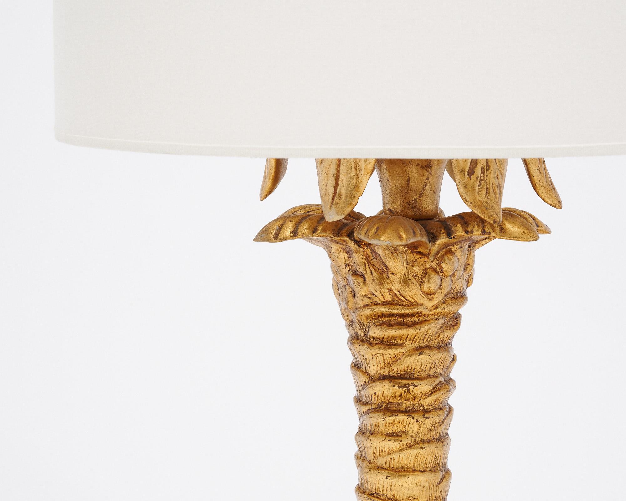 French Art Deco Gilded Wood Palm Tree Lamp For Sale