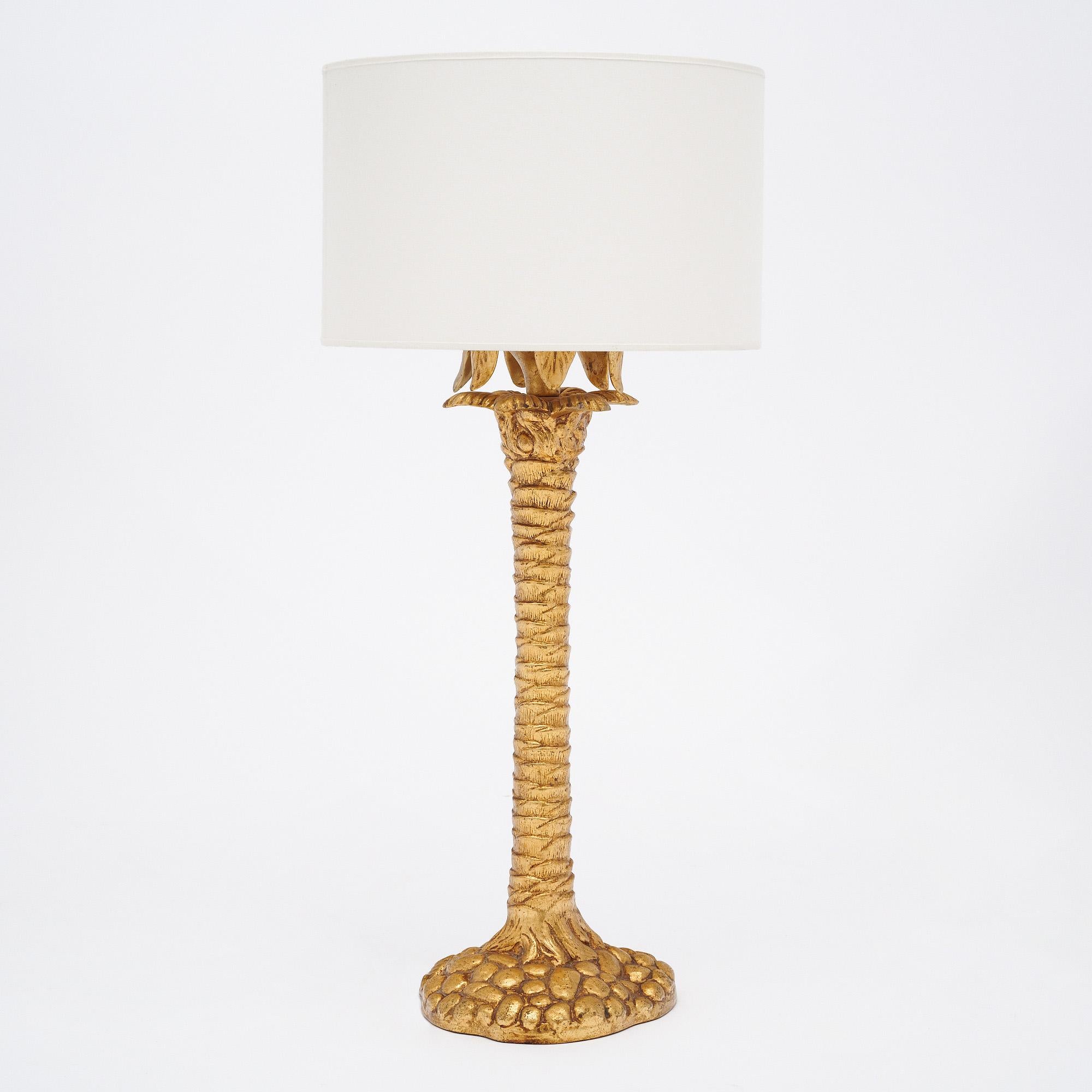 Gold Leaf Art Deco Gilded Wood Palm Tree Lamp For Sale